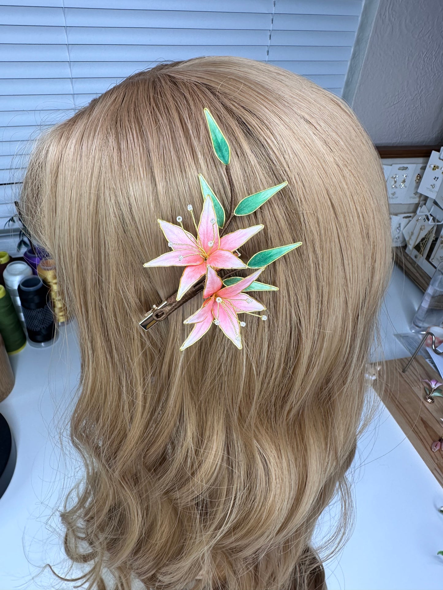 Lily earrings and hair stick mulberry silk velvet flower hairpin pre-order