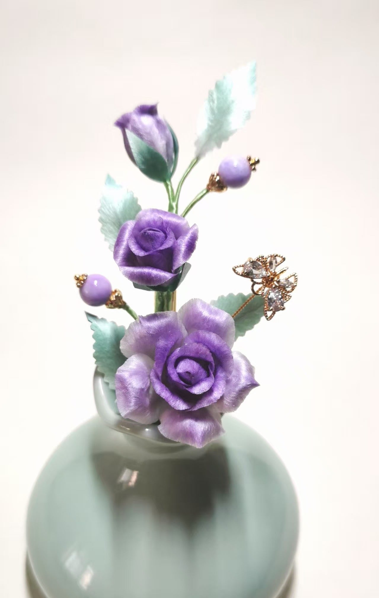 Purple rose hair clip mulberry silk velvet flower currently available
