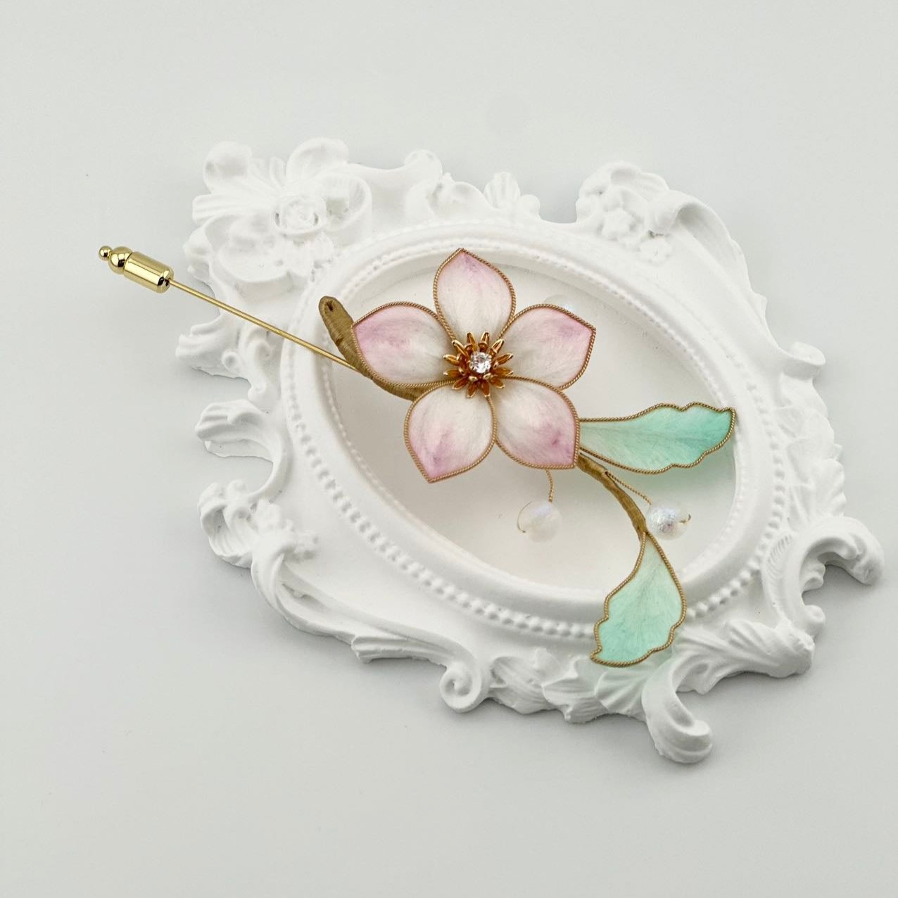 Pink flower hairpin mulberry silk flower velvet flower hairpin currently available