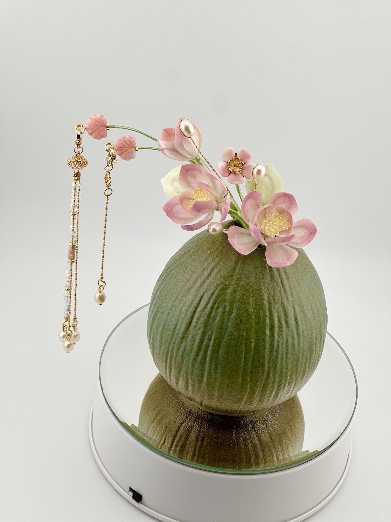 Pink/Purple flower mulberry silk hairpin currently available