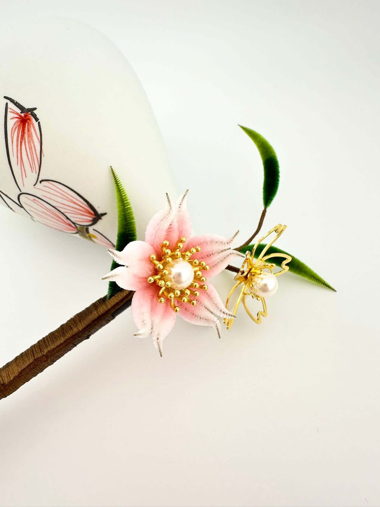 Cherry Blossom hair stick mulberry silk velvet flower hairpin currently available