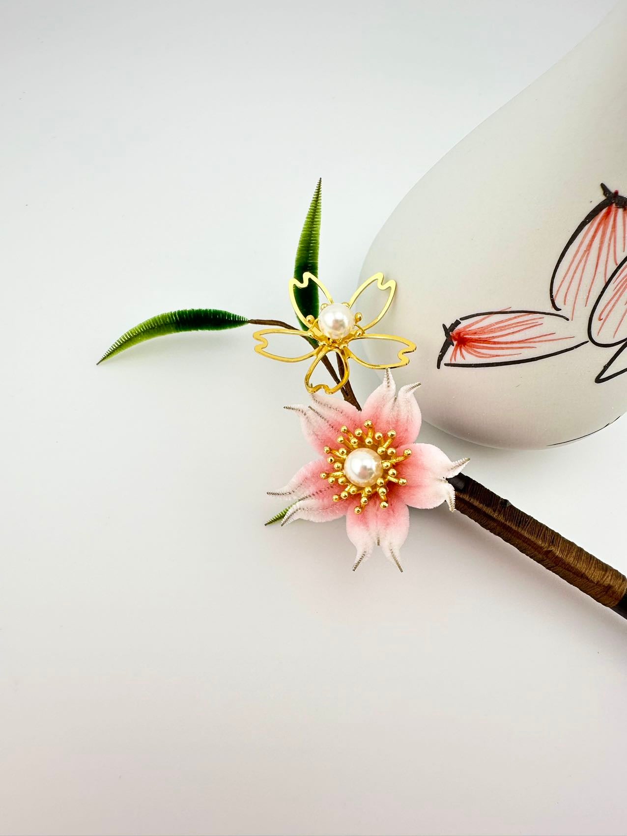 Cherry Blossom hair stick mulberry silk velvet flower hairpin currently available