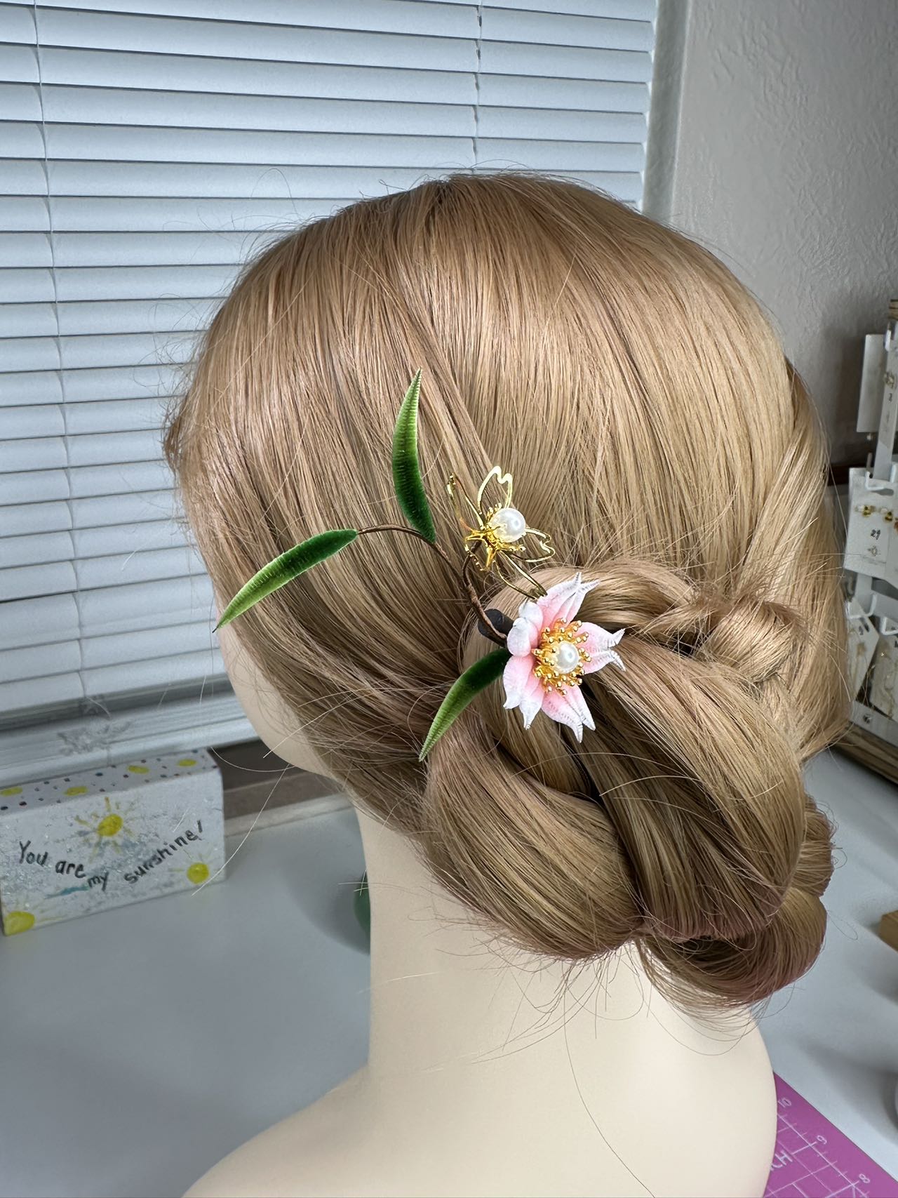 Cherry Blossom hair stick mulberry silk velvet flower hairpin currently available