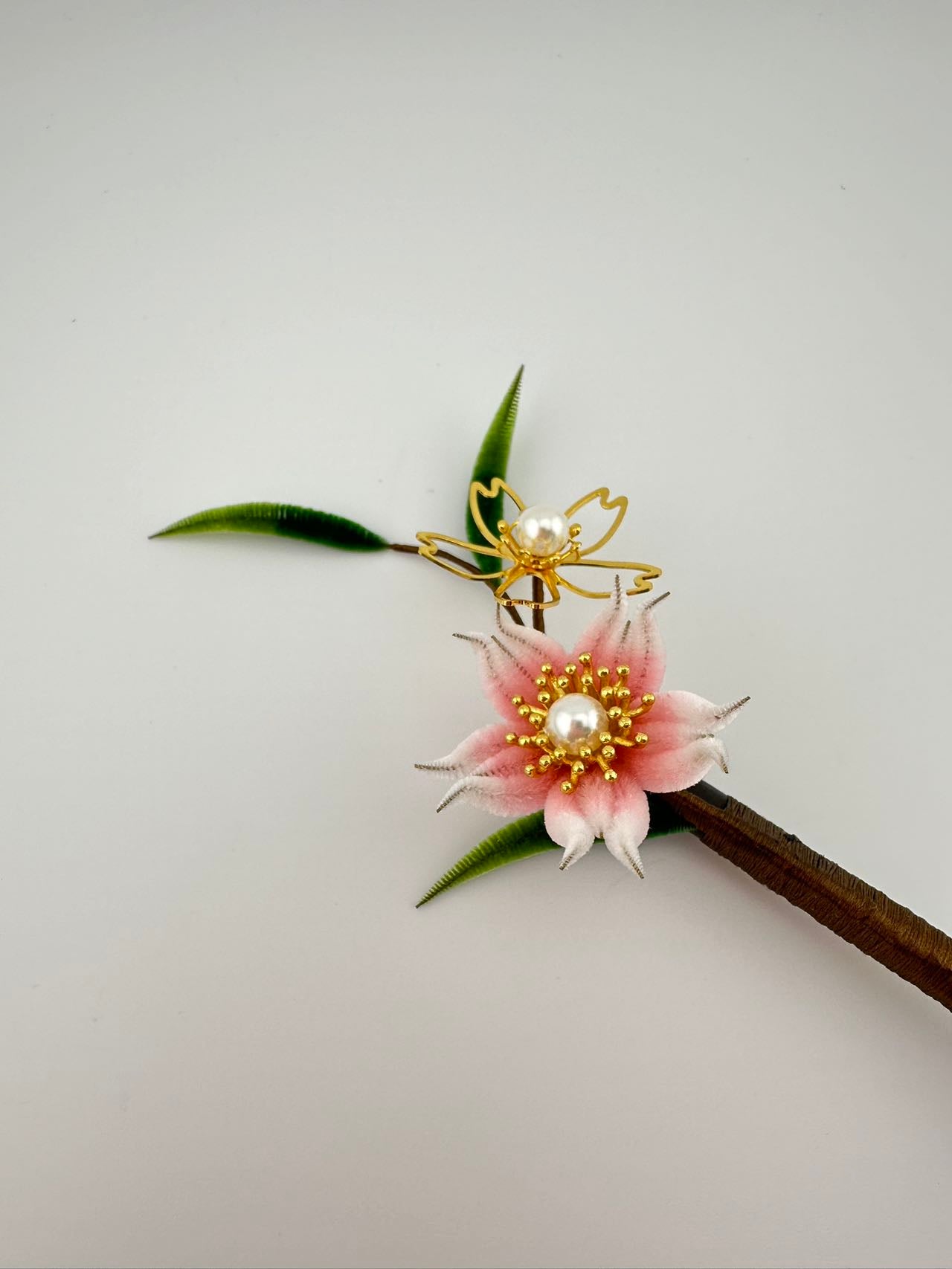 Cherry Blossom hair stick mulberry silk velvet flower hairpin currently available