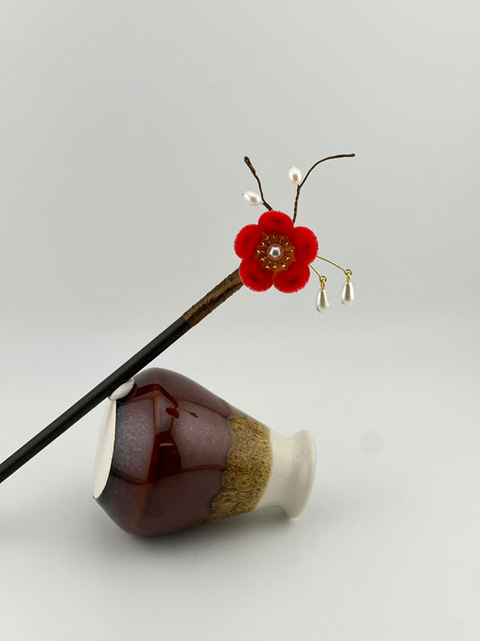 Plum blossom hairpins mulberry silk velvet flower hairpin pre-order