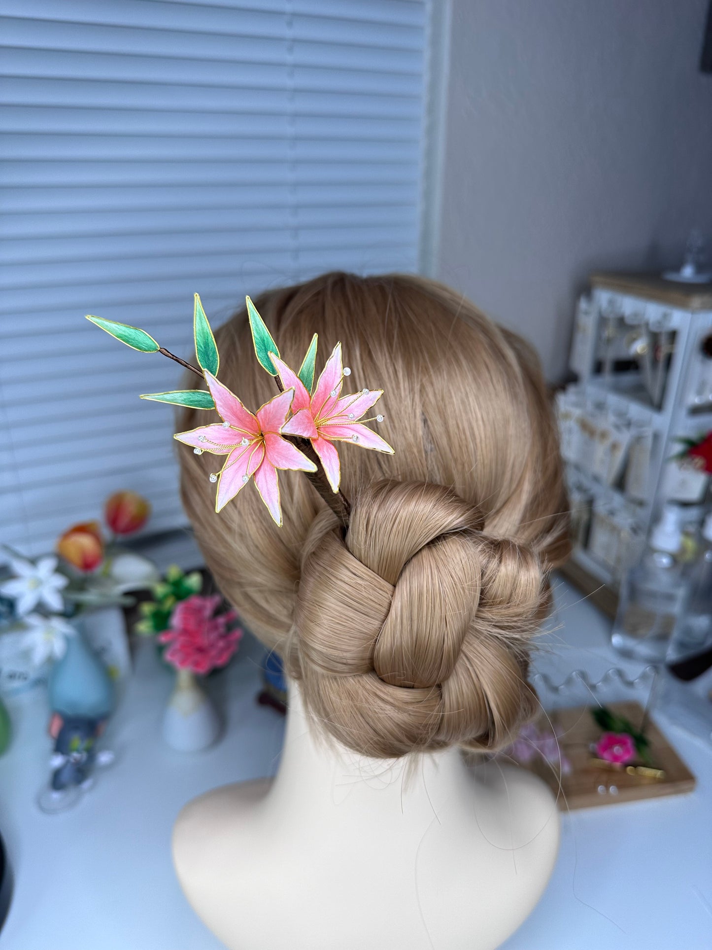 Lily earrings and hair stick mulberry silk velvet flower hairpin pre-order