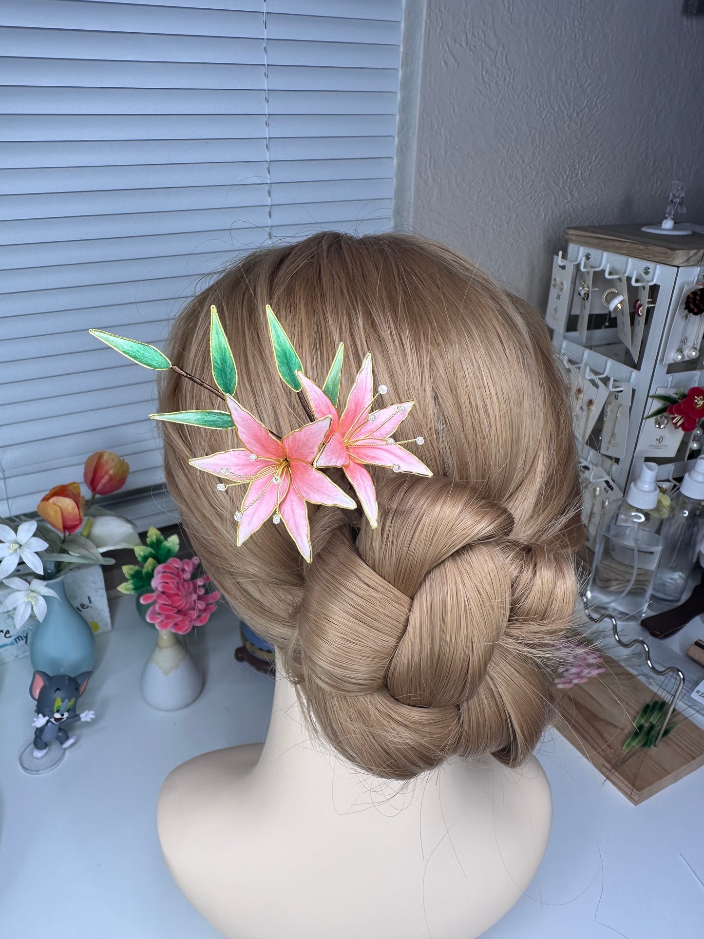 Lily earrings and hair stick mulberry silk velvet flower hairpin pre-order