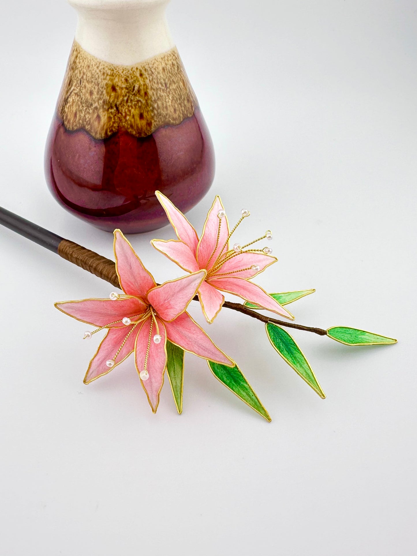 Lily earrings and hair stick mulberry silk velvet flower hairpin pre-order