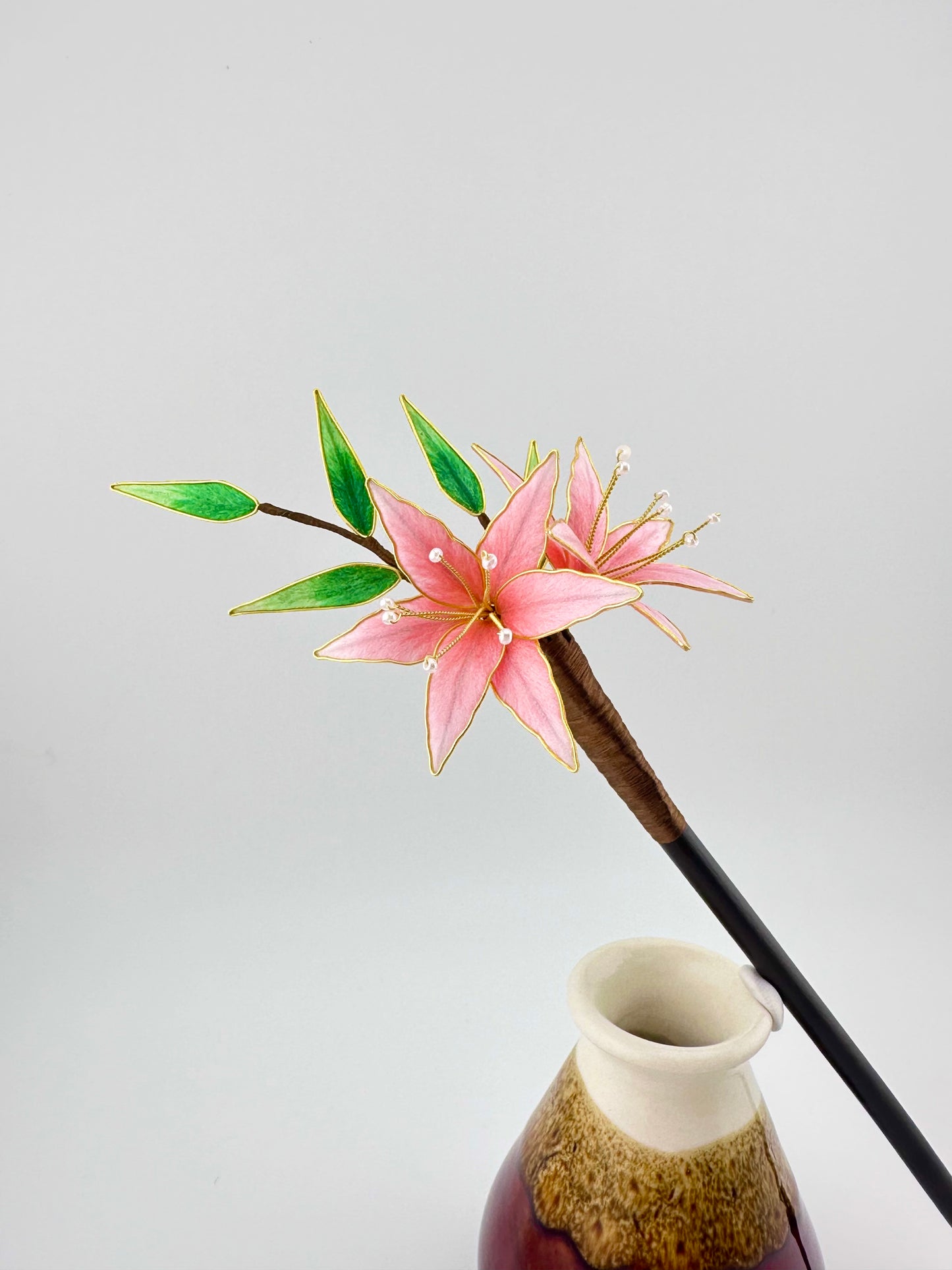 Lily earrings and hair stick mulberry silk velvet flower hairpin pre-order