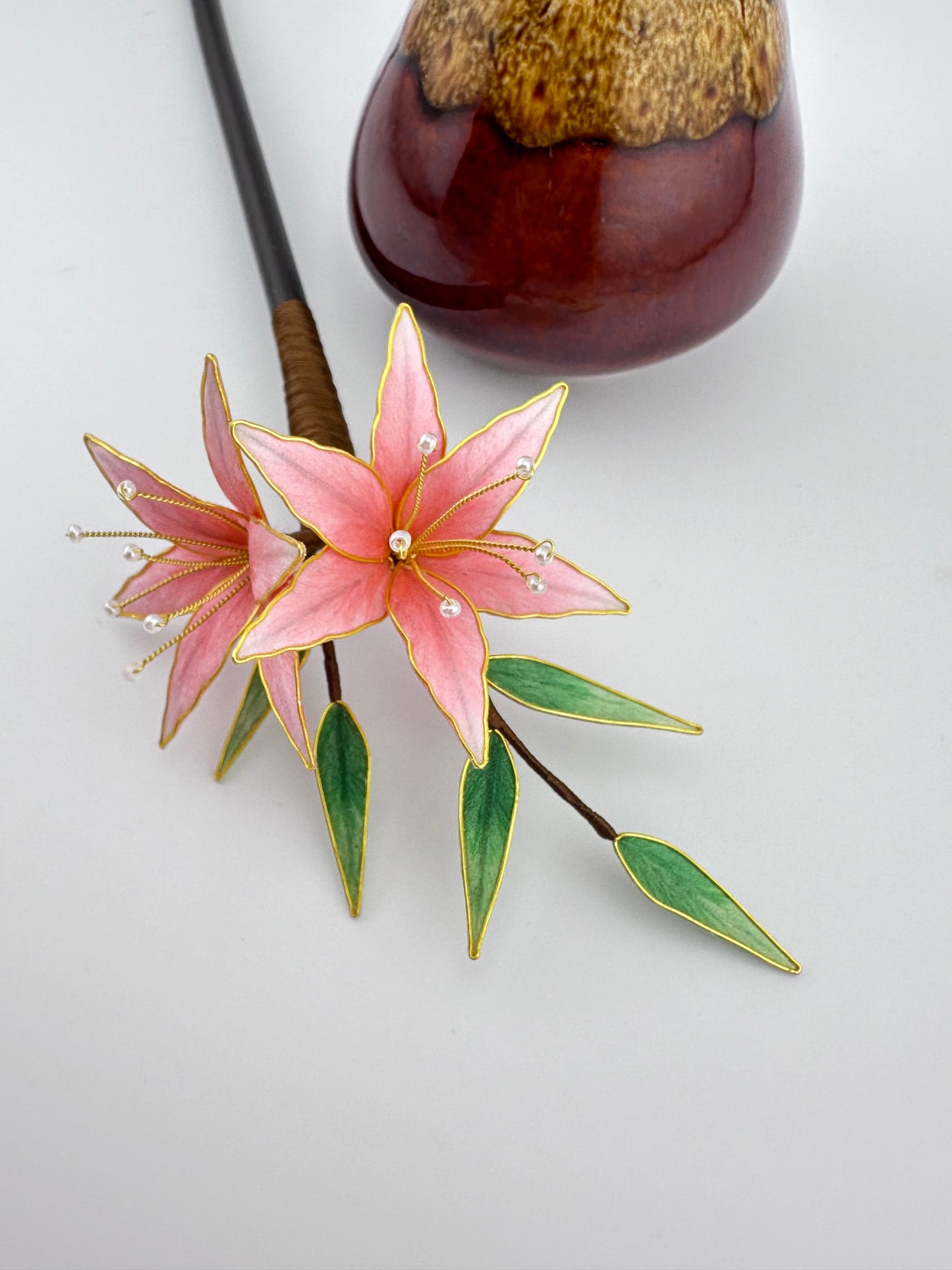 Lily earrings and hair stick mulberry silk velvet flower hairpin pre-order