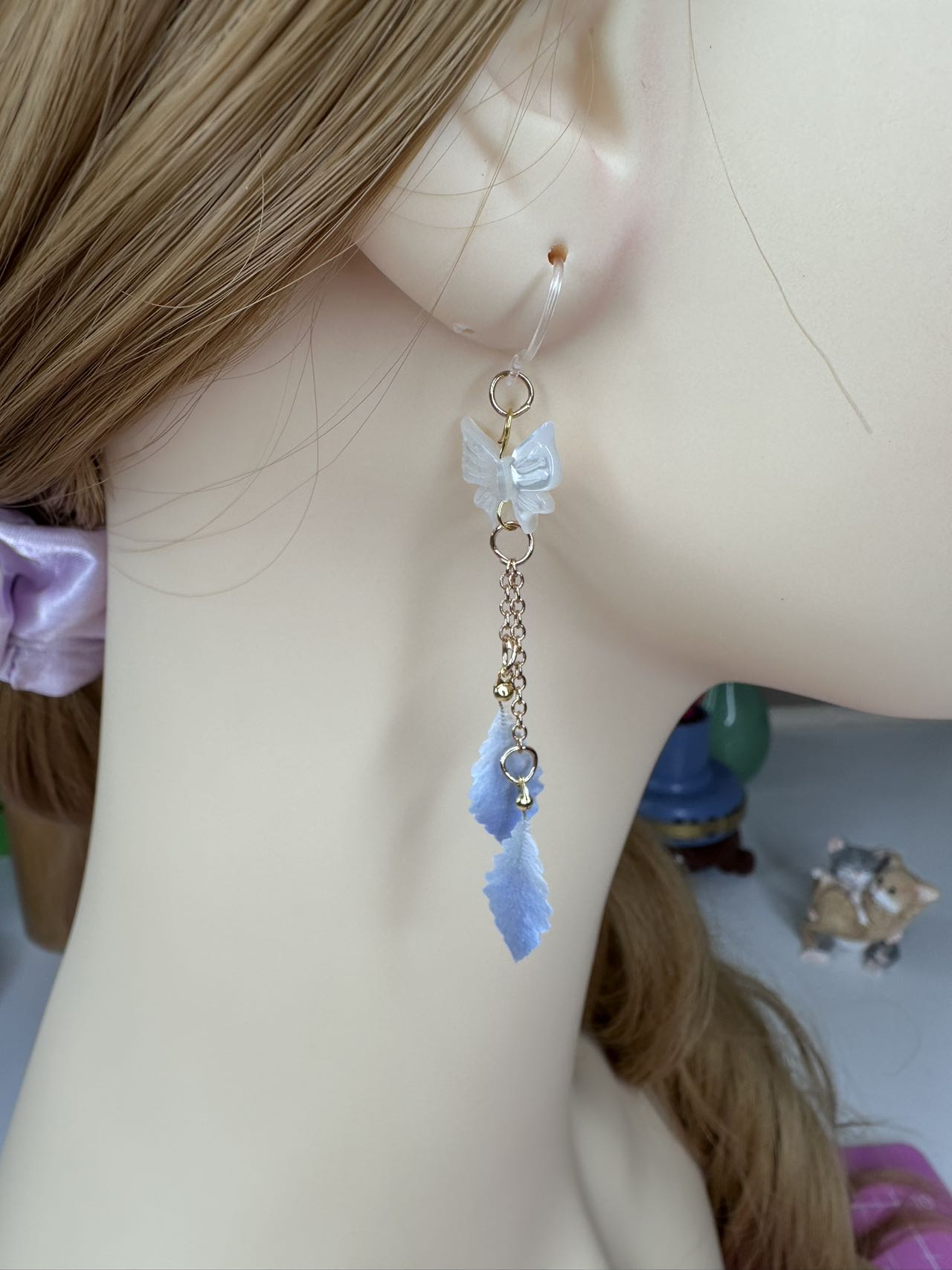 Mini rose earrings mulberry silk velvet flower currently available