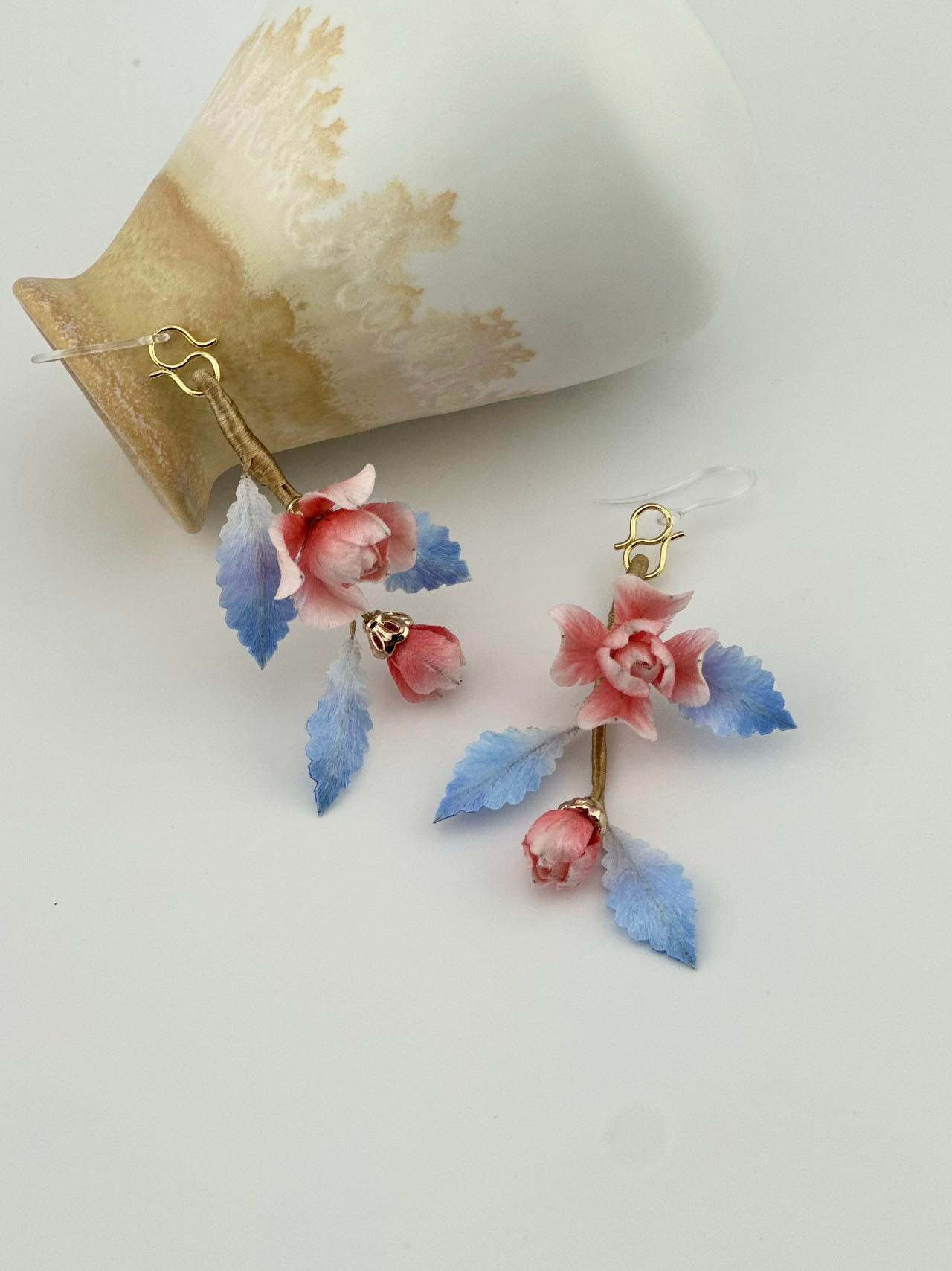 Mini rose earrings mulberry silk velvet flower currently available