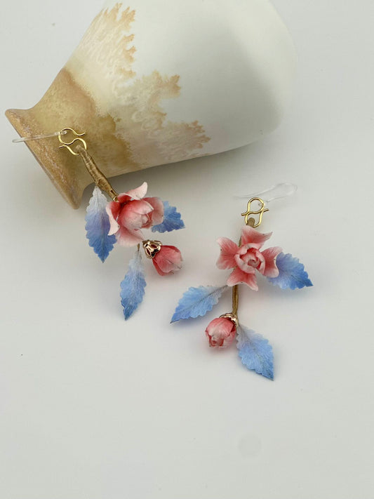 Mini rose earrings mulberry silk velvet flower currently available