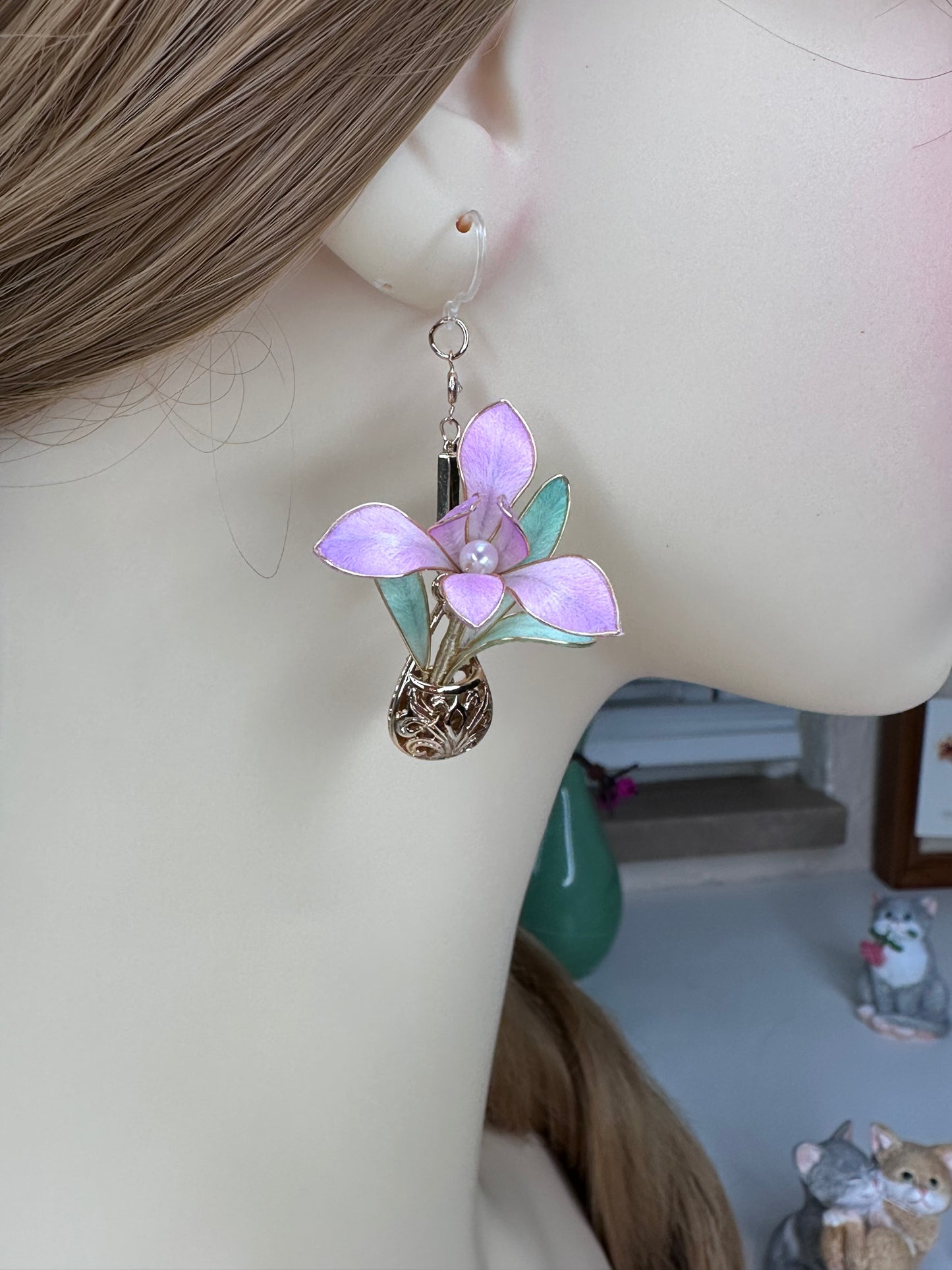 Orchid earrings mulberry silk velvet flowers currently available