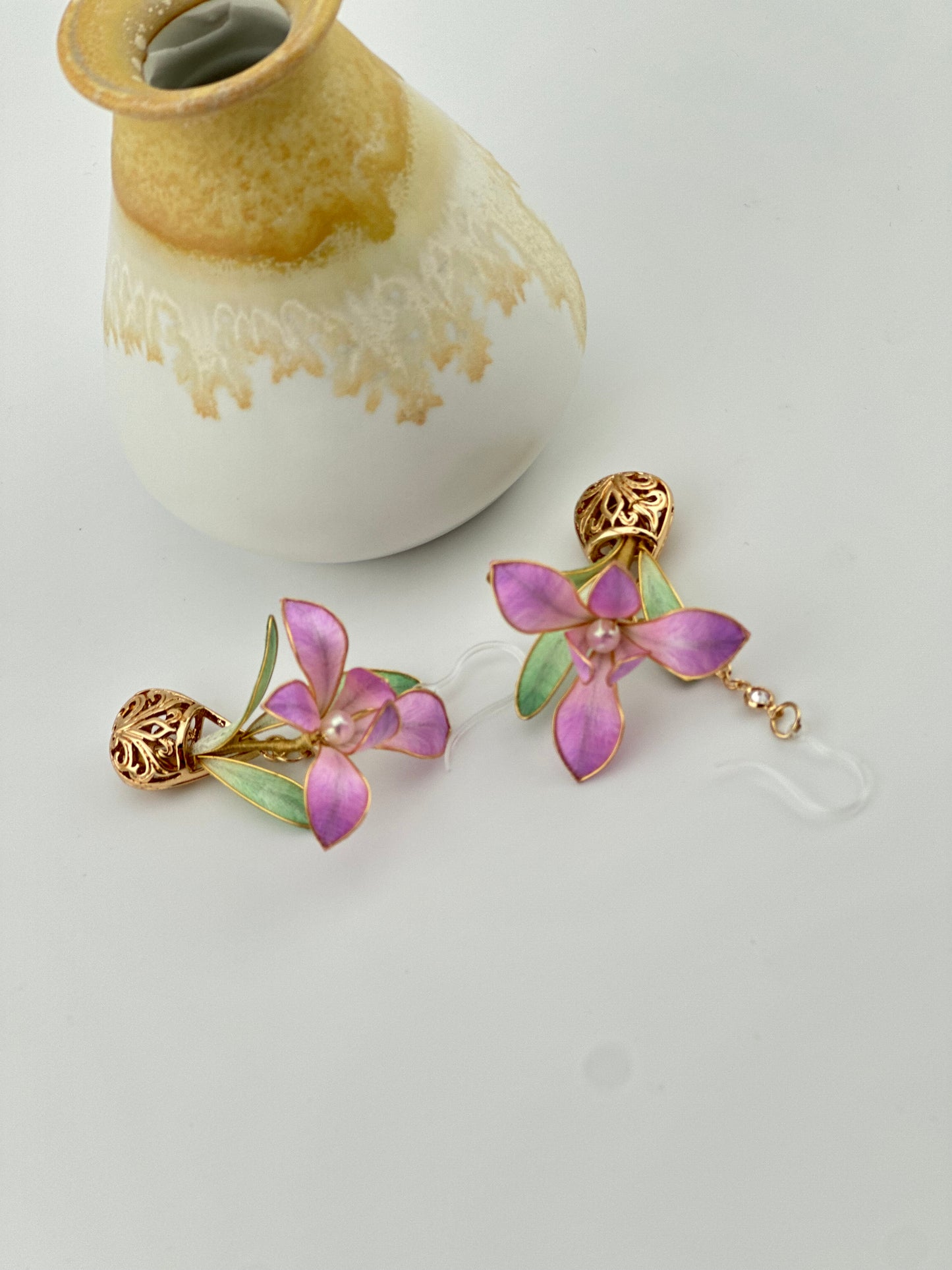 Orchid earrings mulberry silk velvet flowers currently available