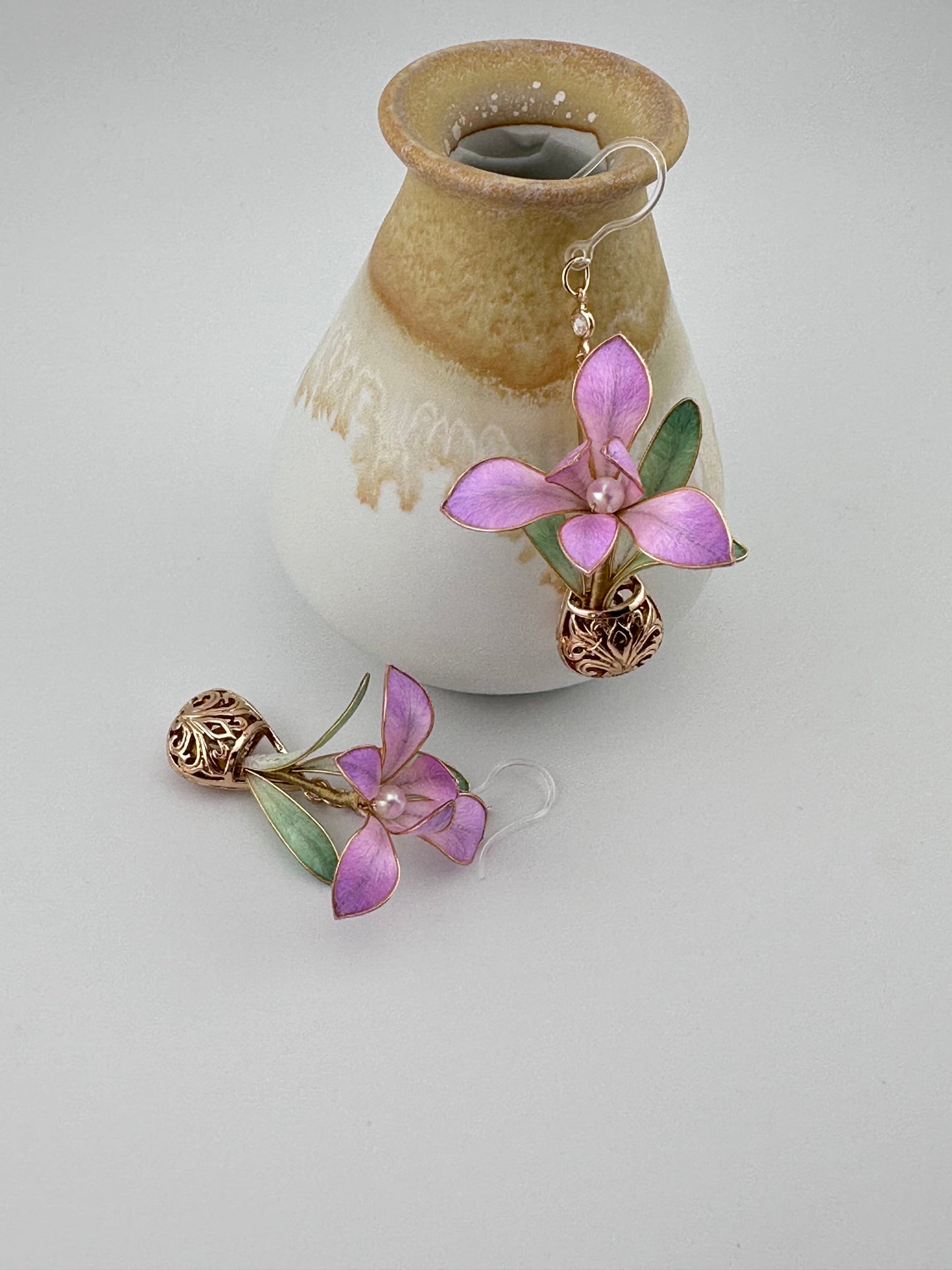 Orchid earrings mulberry silk velvet flowers currently available