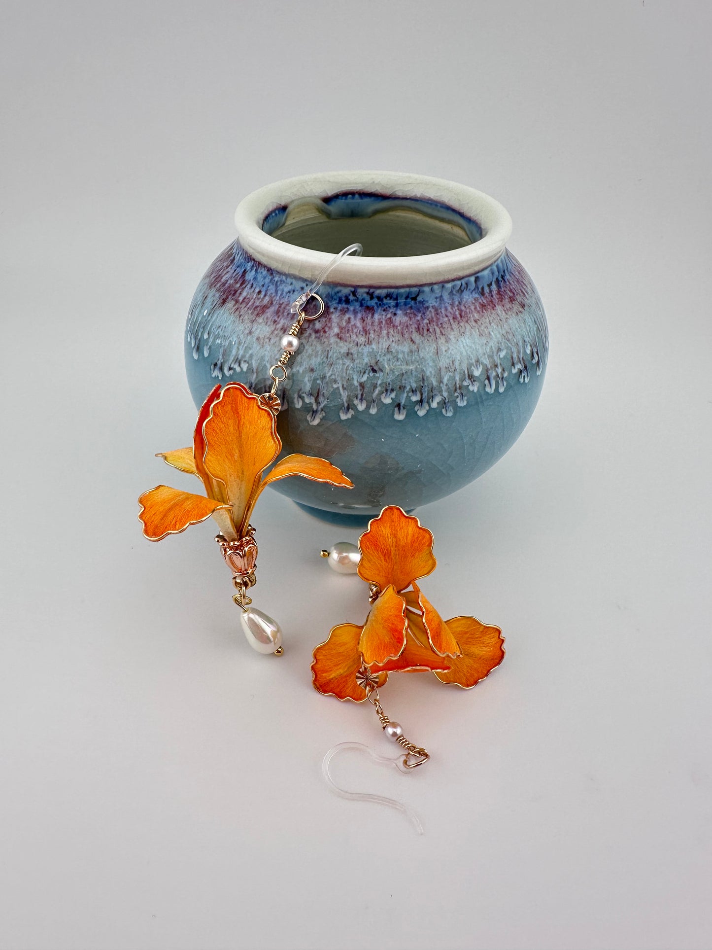 Iris flower earrings mulberry silk velvet flower currently availabe