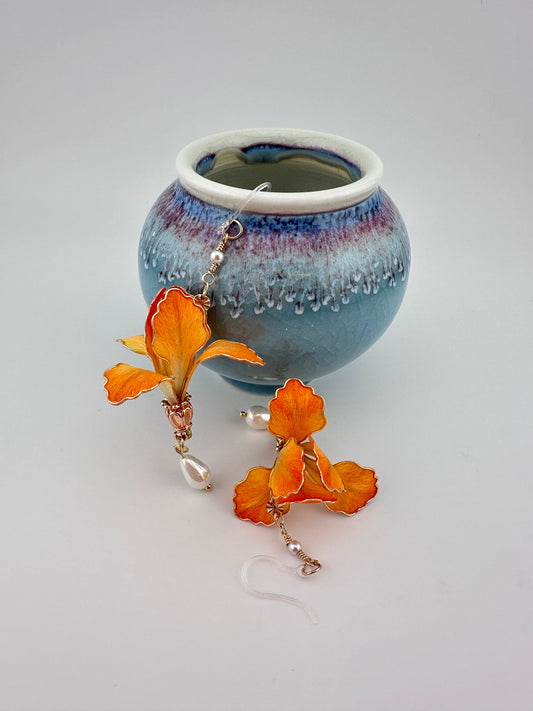 Iris flower earrings mulberry silk velvet flower currently availabe