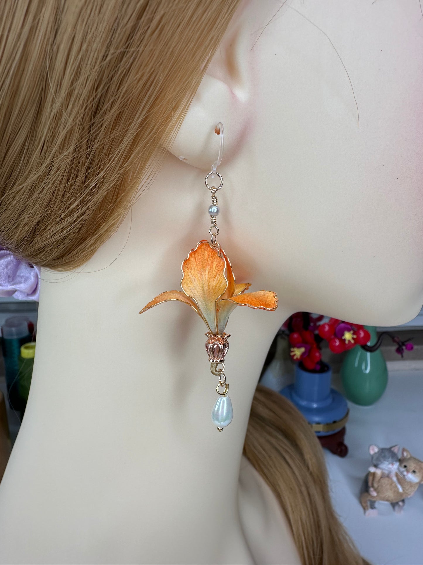 Iris flower earrings mulberry silk velvet flower currently availabe