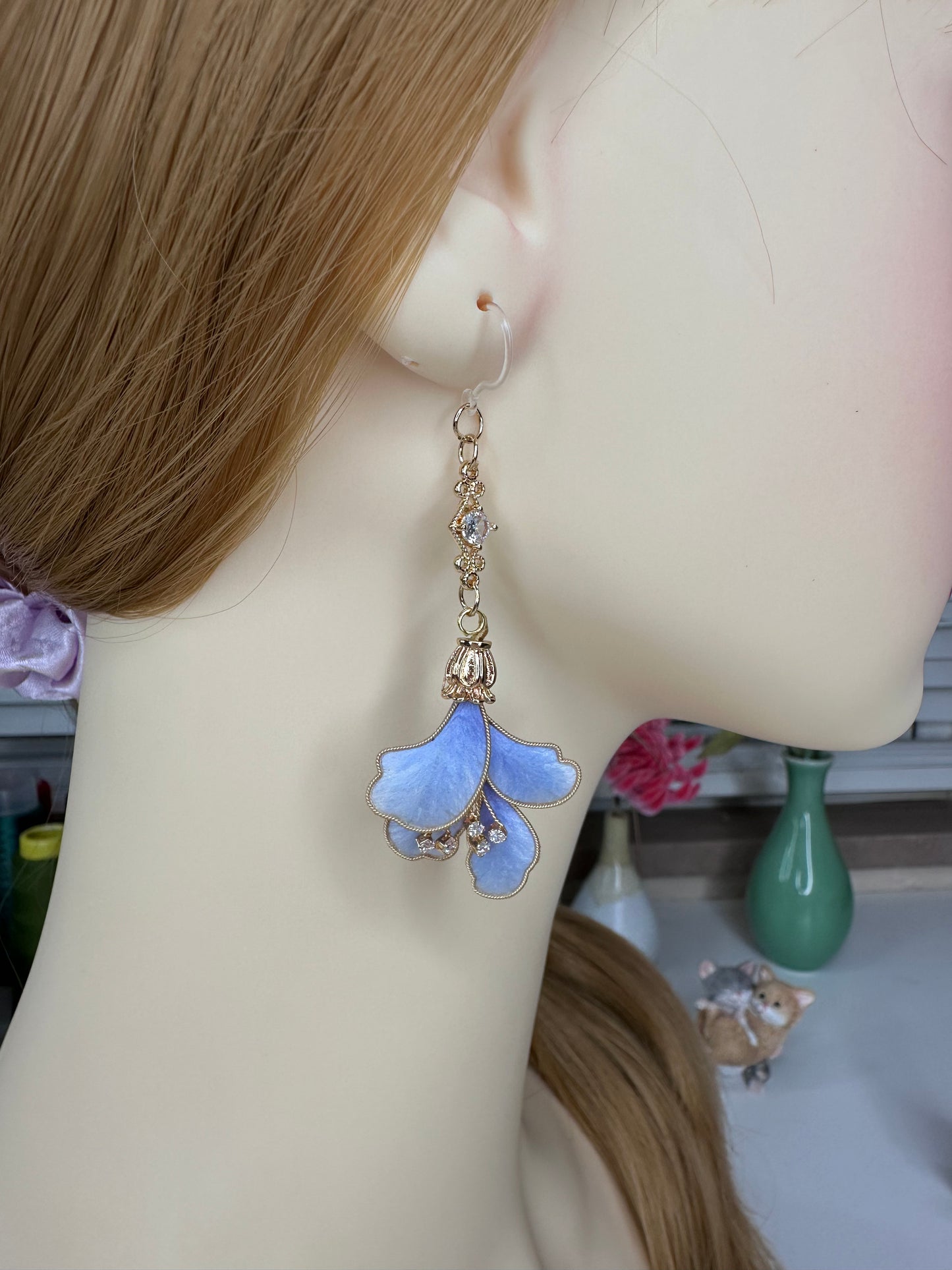 Purple flower earrings mulberry silk velvet flower currently available