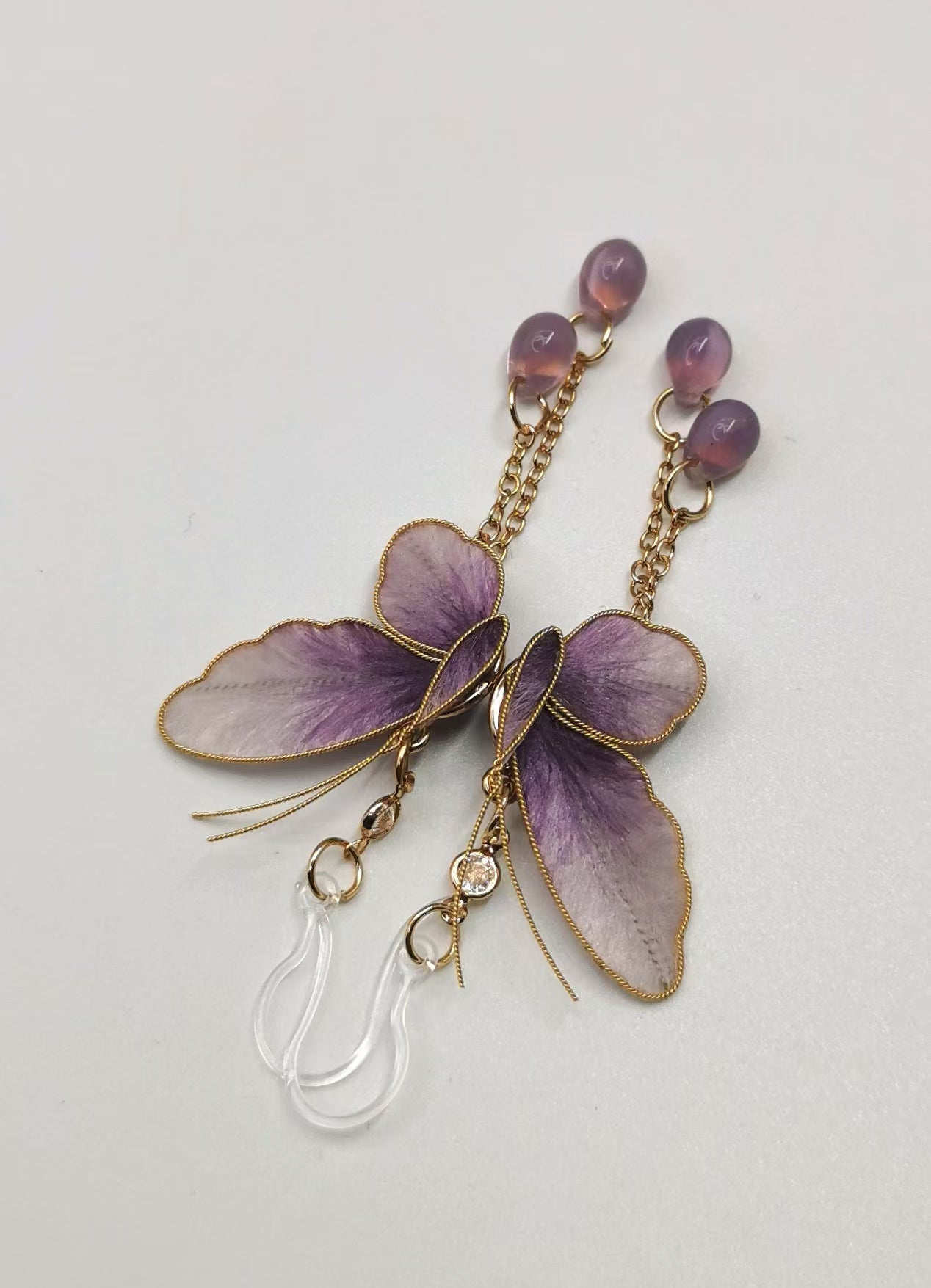 Purple butterfly earrings mulberry silk velvet flower currently available