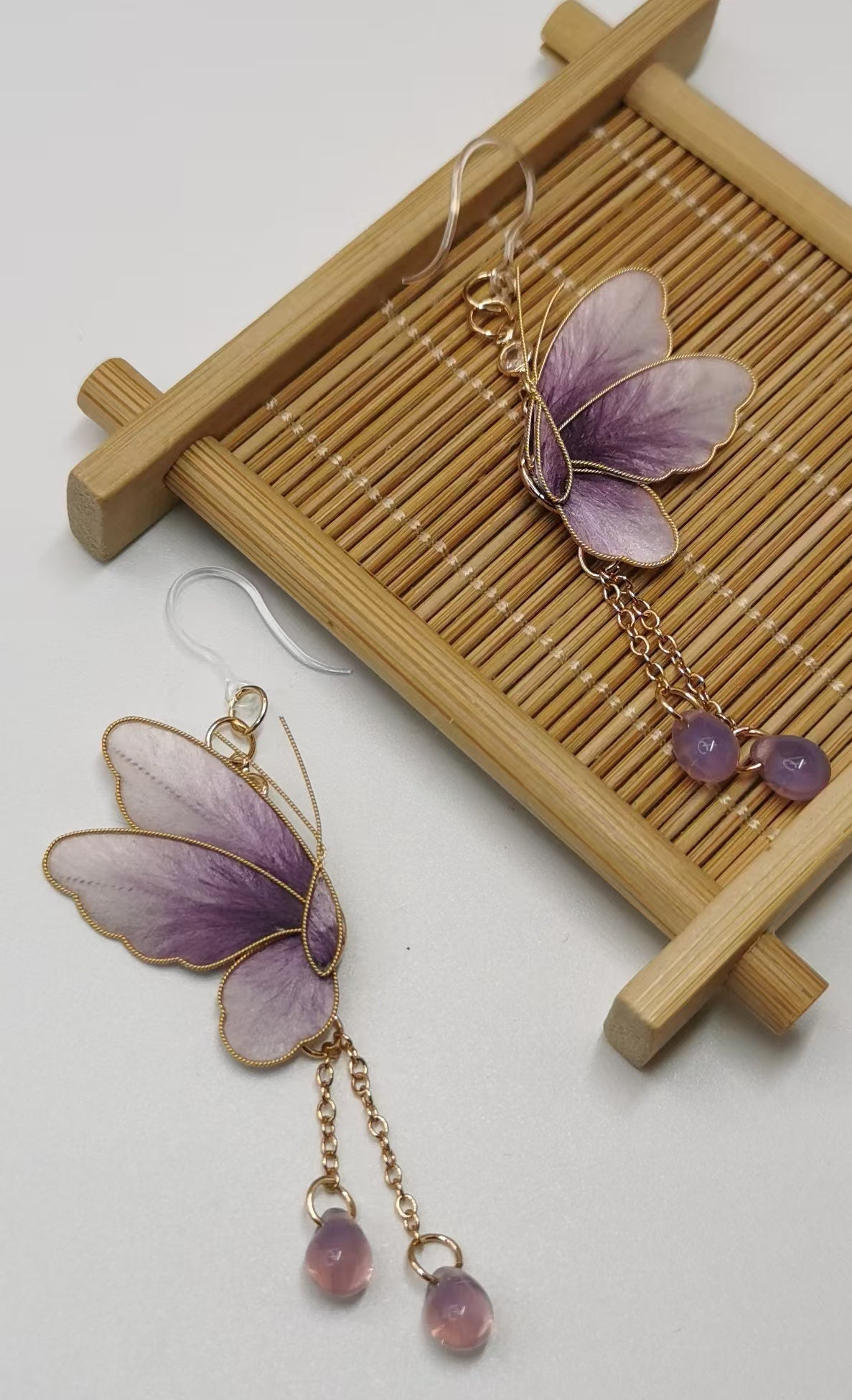 Purple butterfly earrings mulberry silk velvet flower currently available