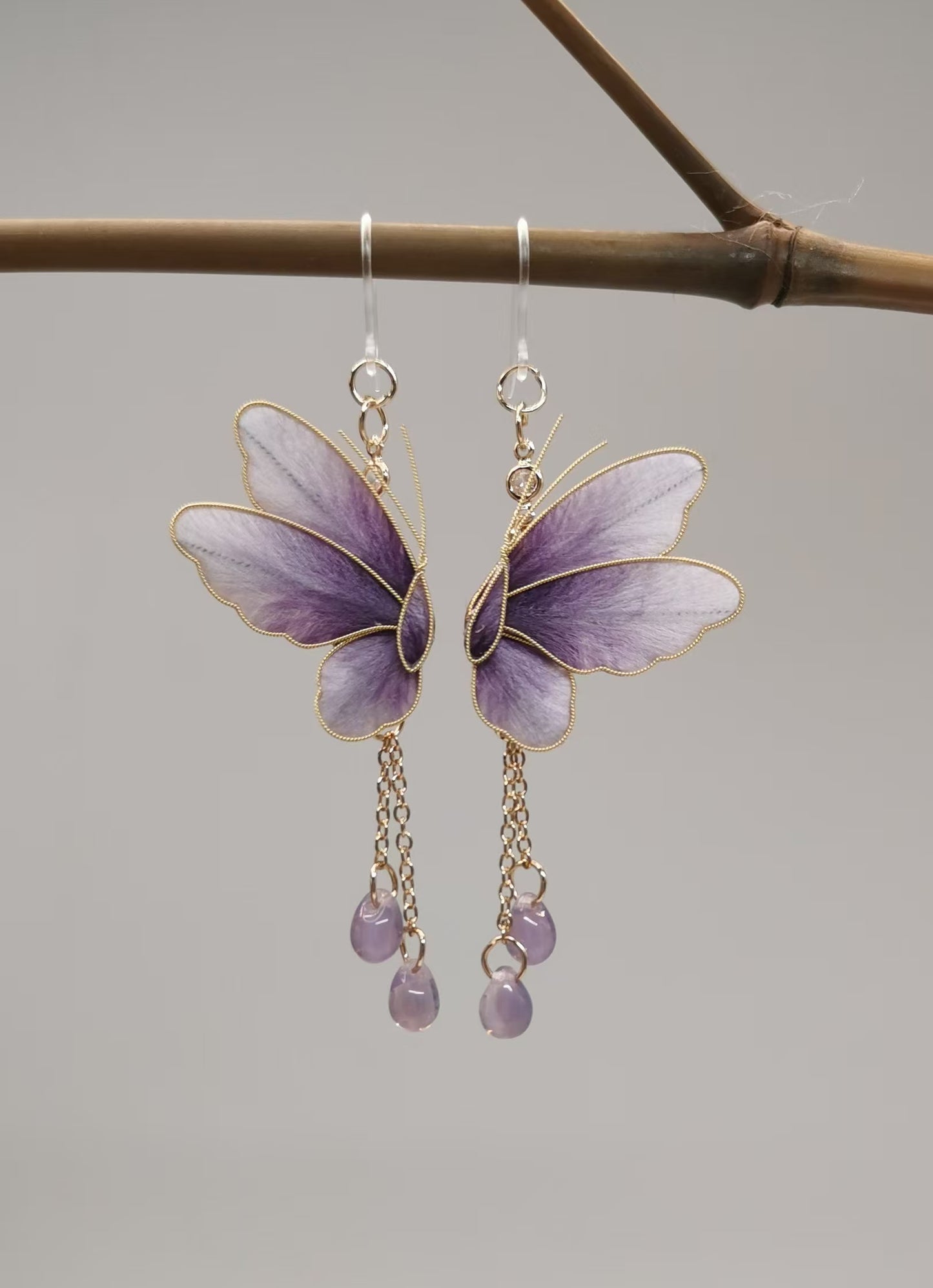 Purple butterfly earrings mulberry silk velvet flower currently available