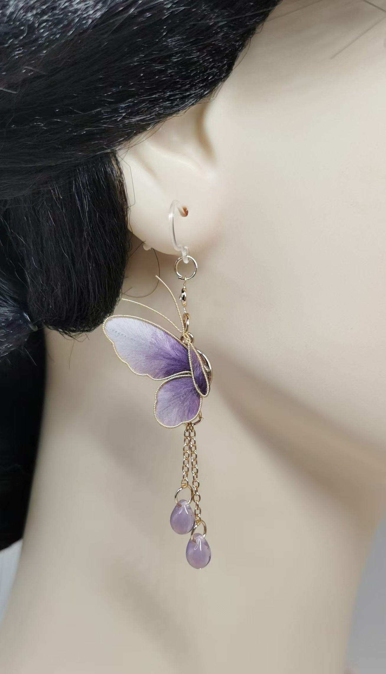 Purple butterfly earrings mulberry silk velvet flower currently available