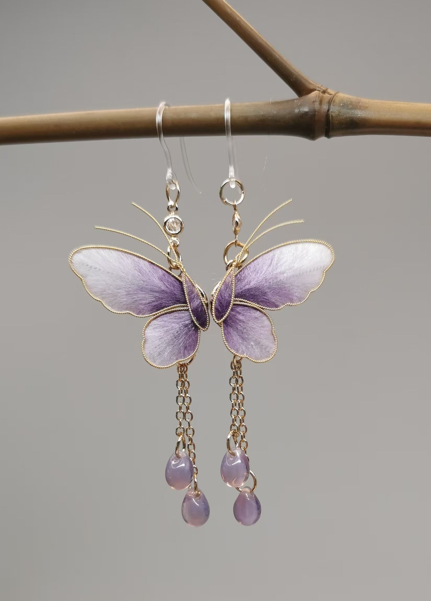 Purple butterfly earrings mulberry silk velvet flower currently available