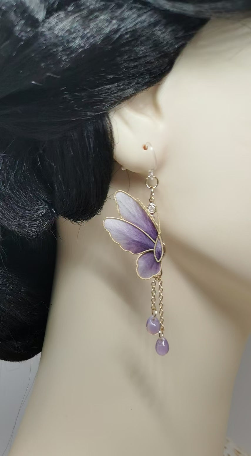 Purple butterfly earrings mulberry silk velvet flower currently available