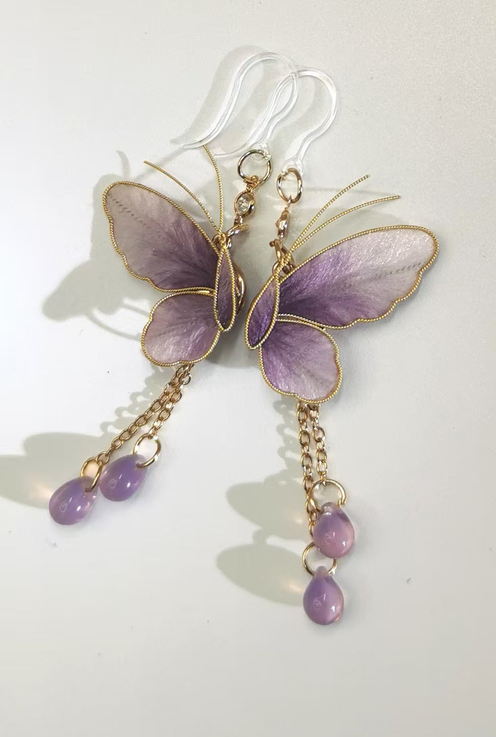 Purple butterfly earrings mulberry silk velvet flower currently available