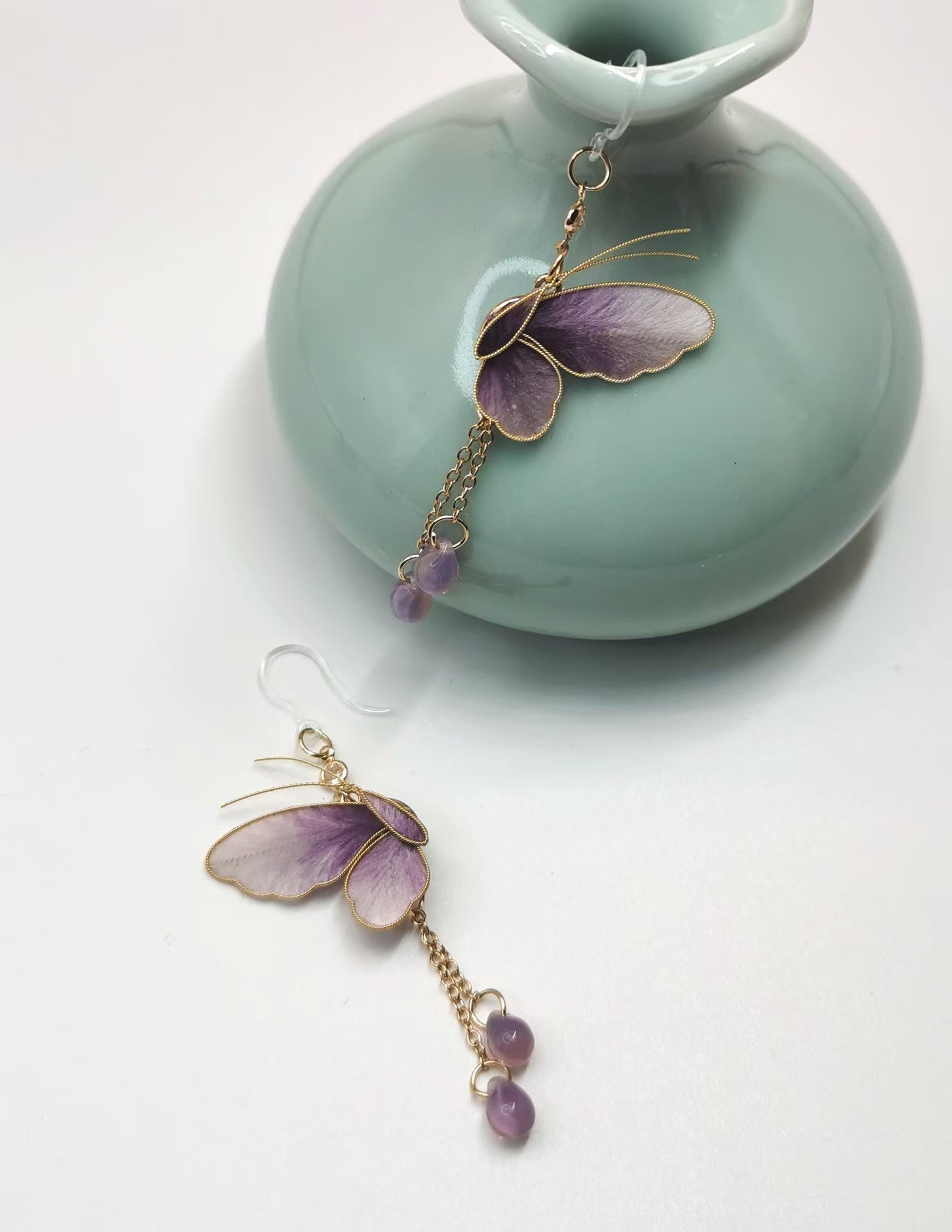 Purple butterfly earrings mulberry silk velvet flower currently available