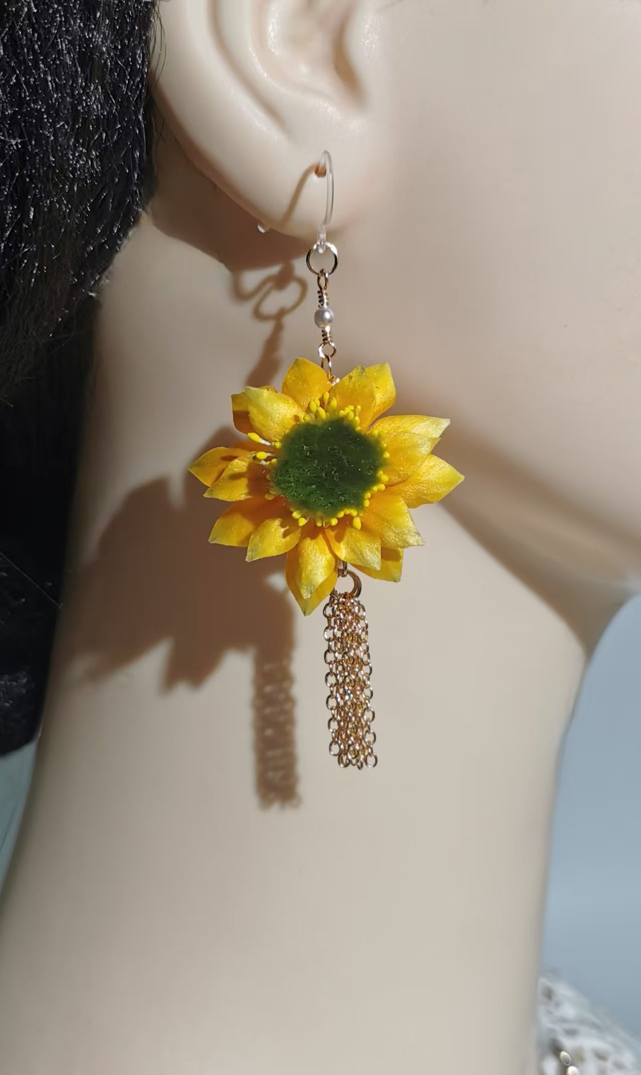 Sunflower earrings and brooch mulberry silk velvet flowers currently available