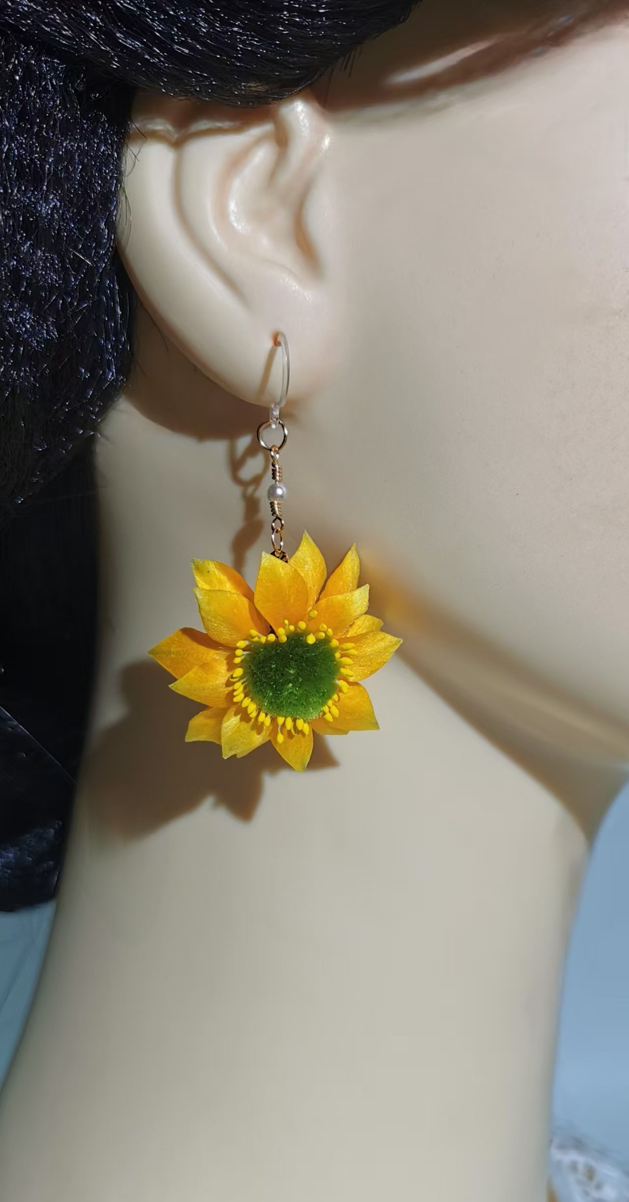 Sunflower earrings and brooch mulberry silk velvet flowers currently available