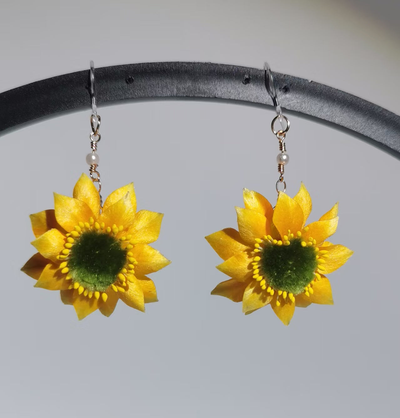 Sunflower earrings and brooch mulberry silk velvet flowers currently available