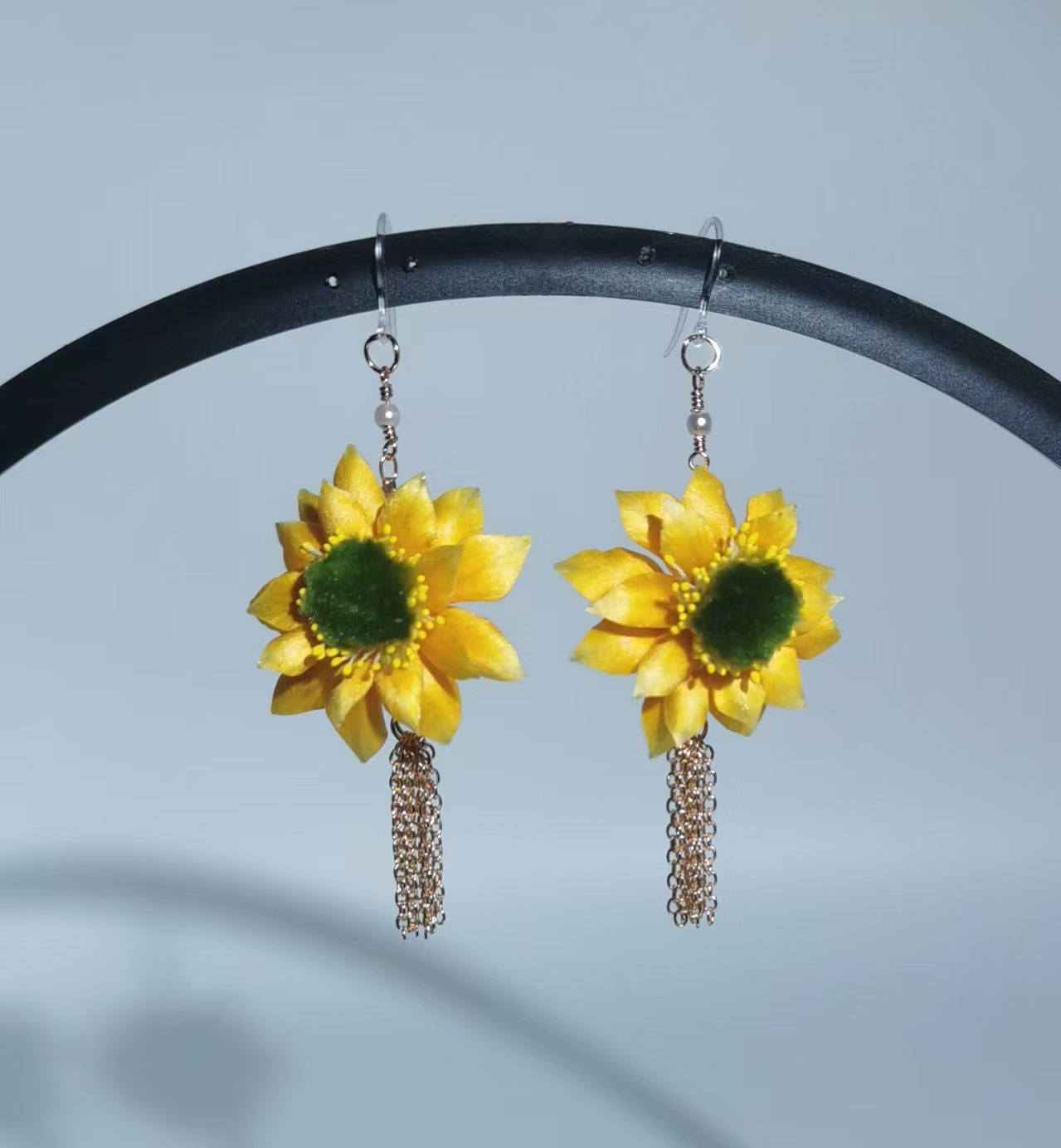 Sunflower earrings and brooch mulberry silk velvet flowers currently available