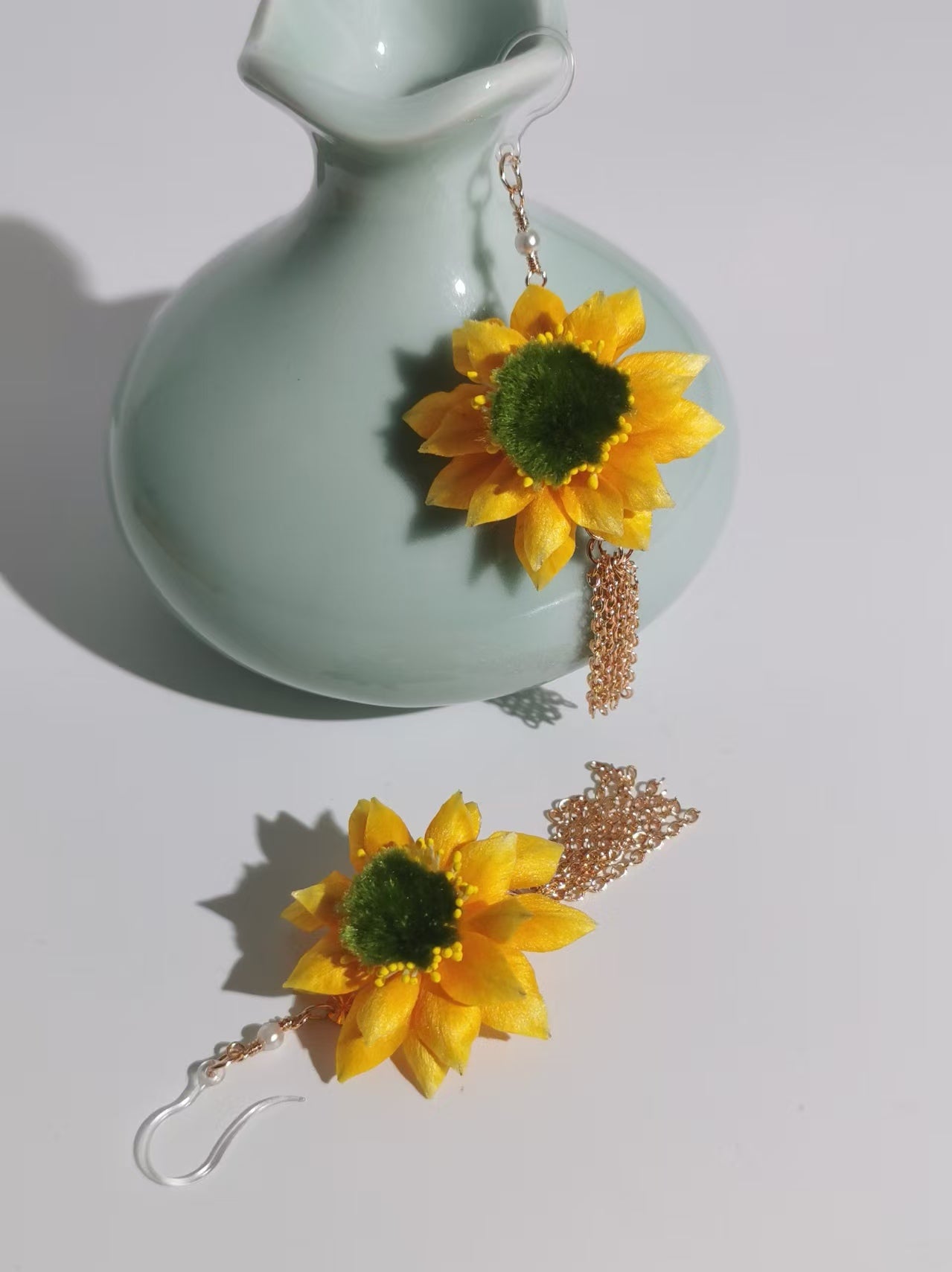 Sunflower earrings and brooch mulberry silk velvet flowers currently available