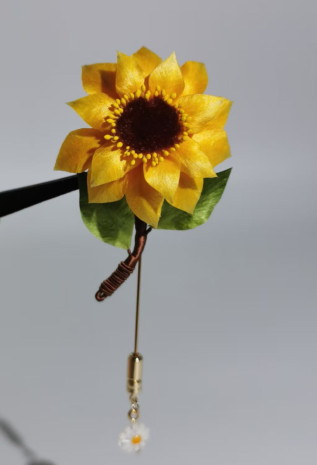 Sunflower earrings and brooch mulberry silk velvet flowers currently available
