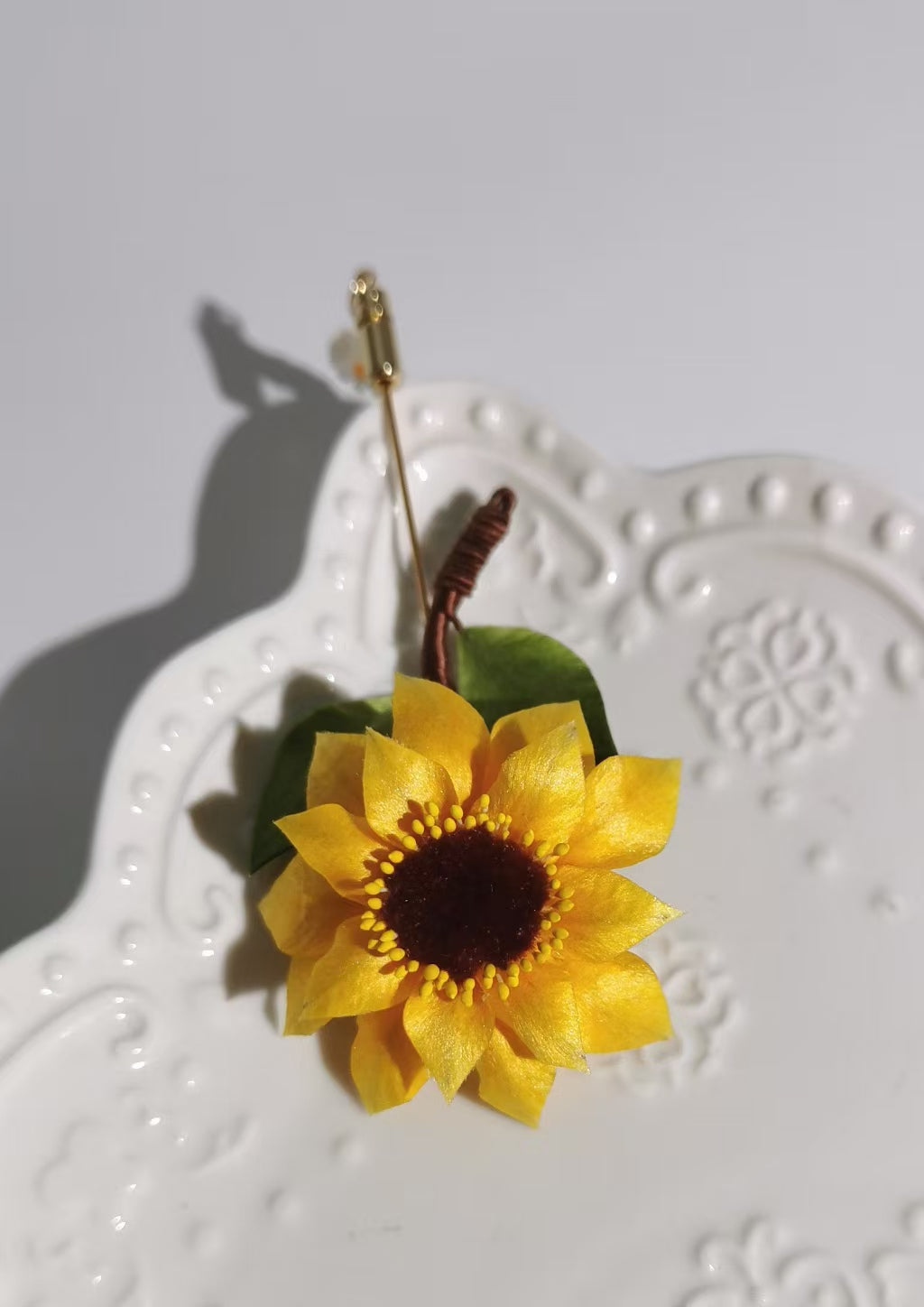 Sunflower earrings and brooch mulberry silk velvet flowers currently available