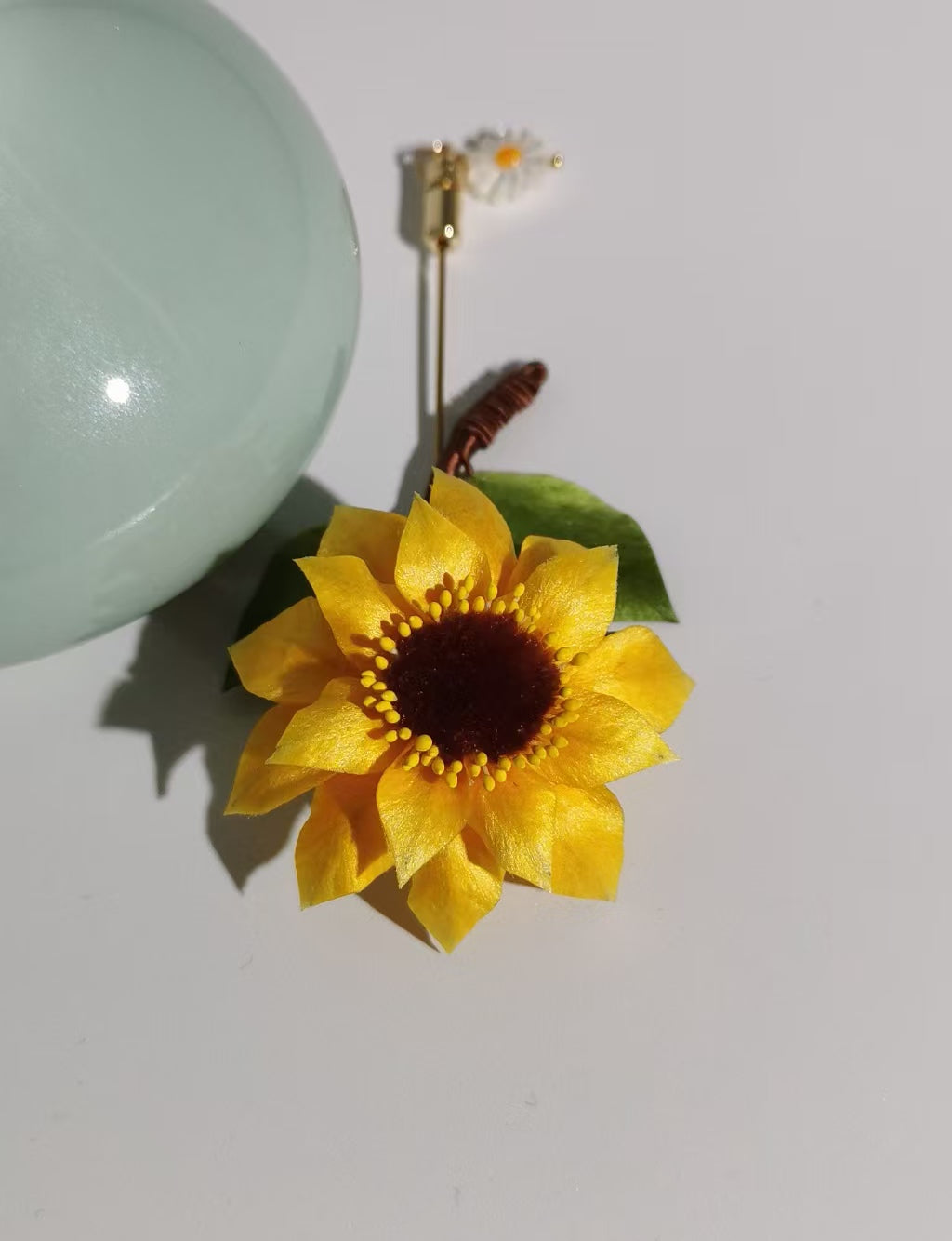 Sunflower earrings and brooch mulberry silk velvet flowers currently available