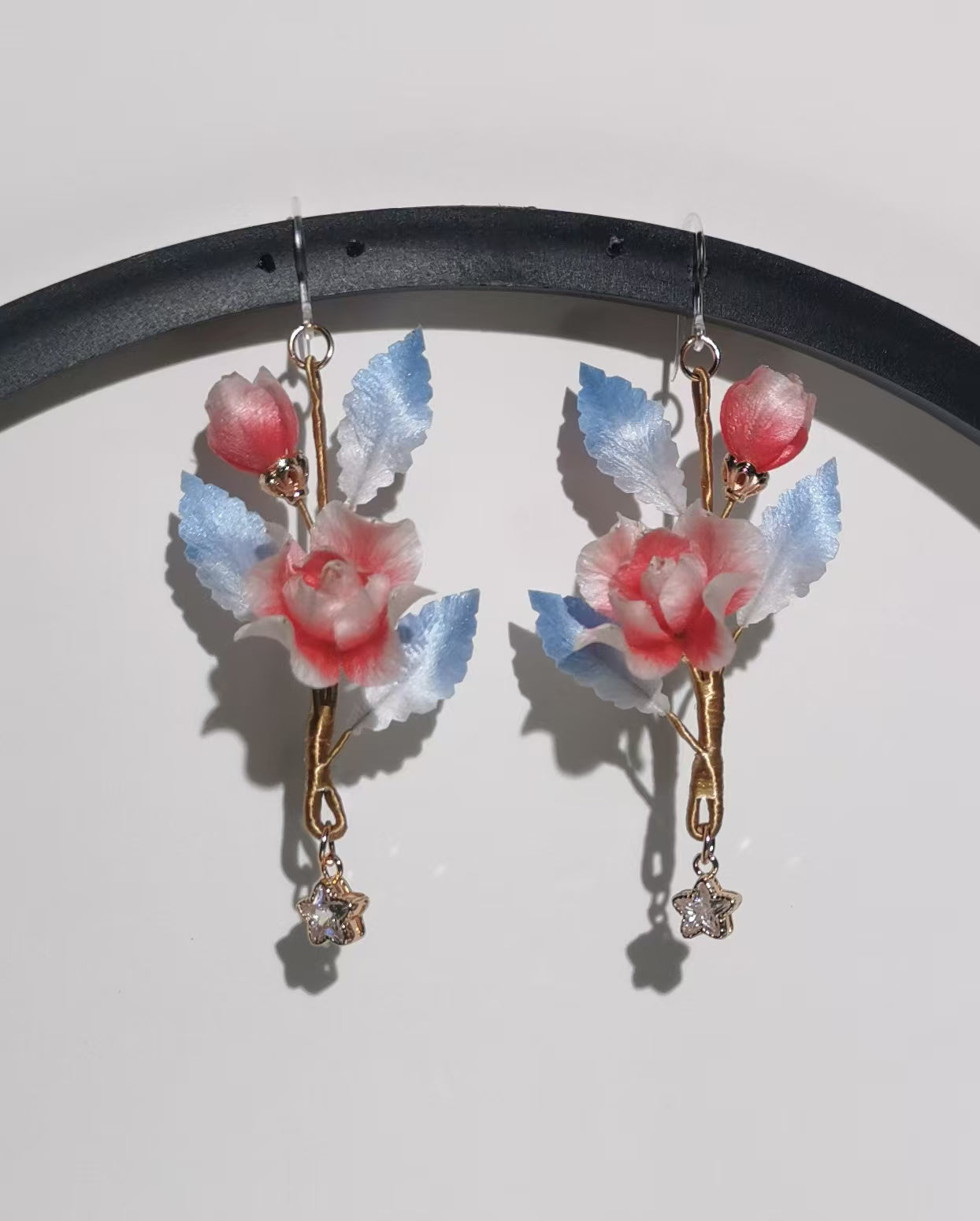 Mini rose earrings mulberry silk velvet flower currently available