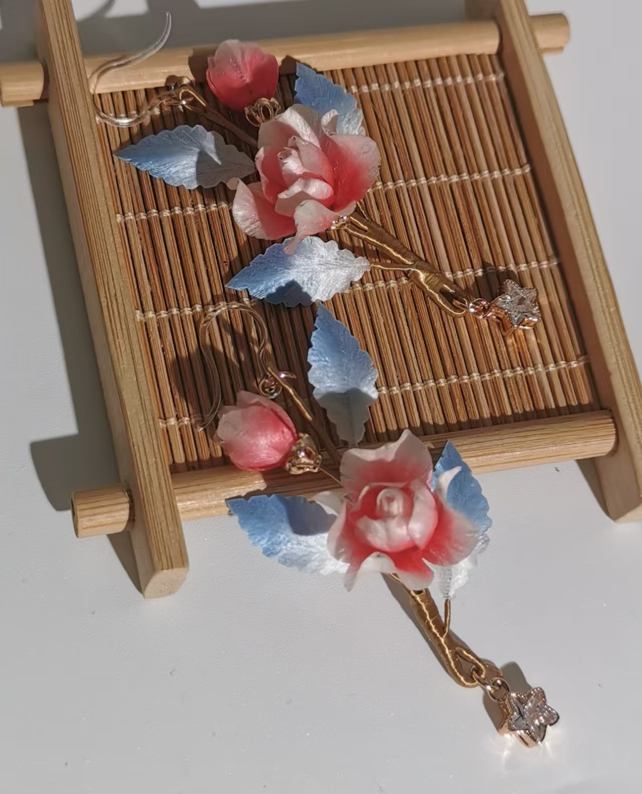 Mini rose earrings mulberry silk velvet flower currently available