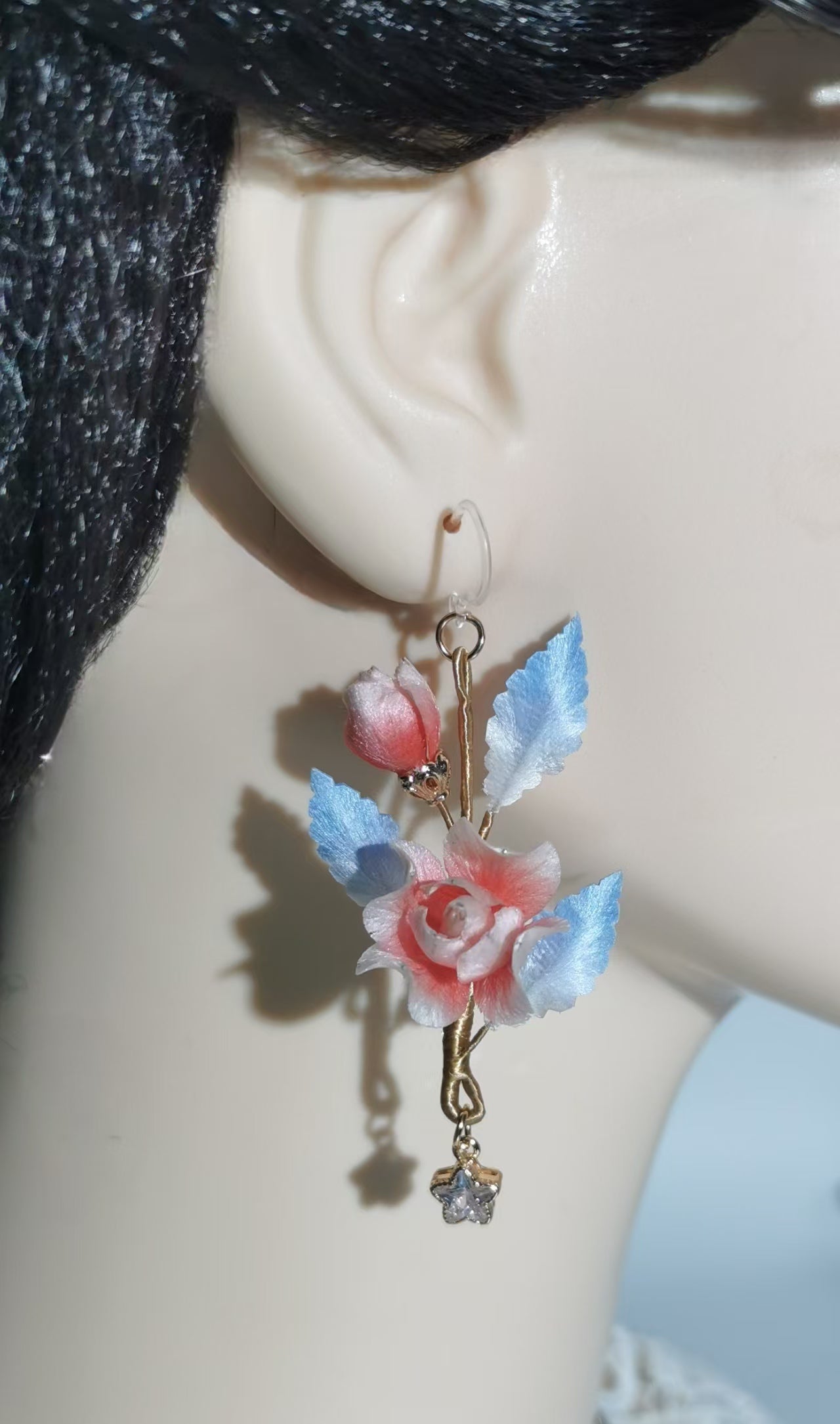 Mini rose earrings mulberry silk velvet flower currently available