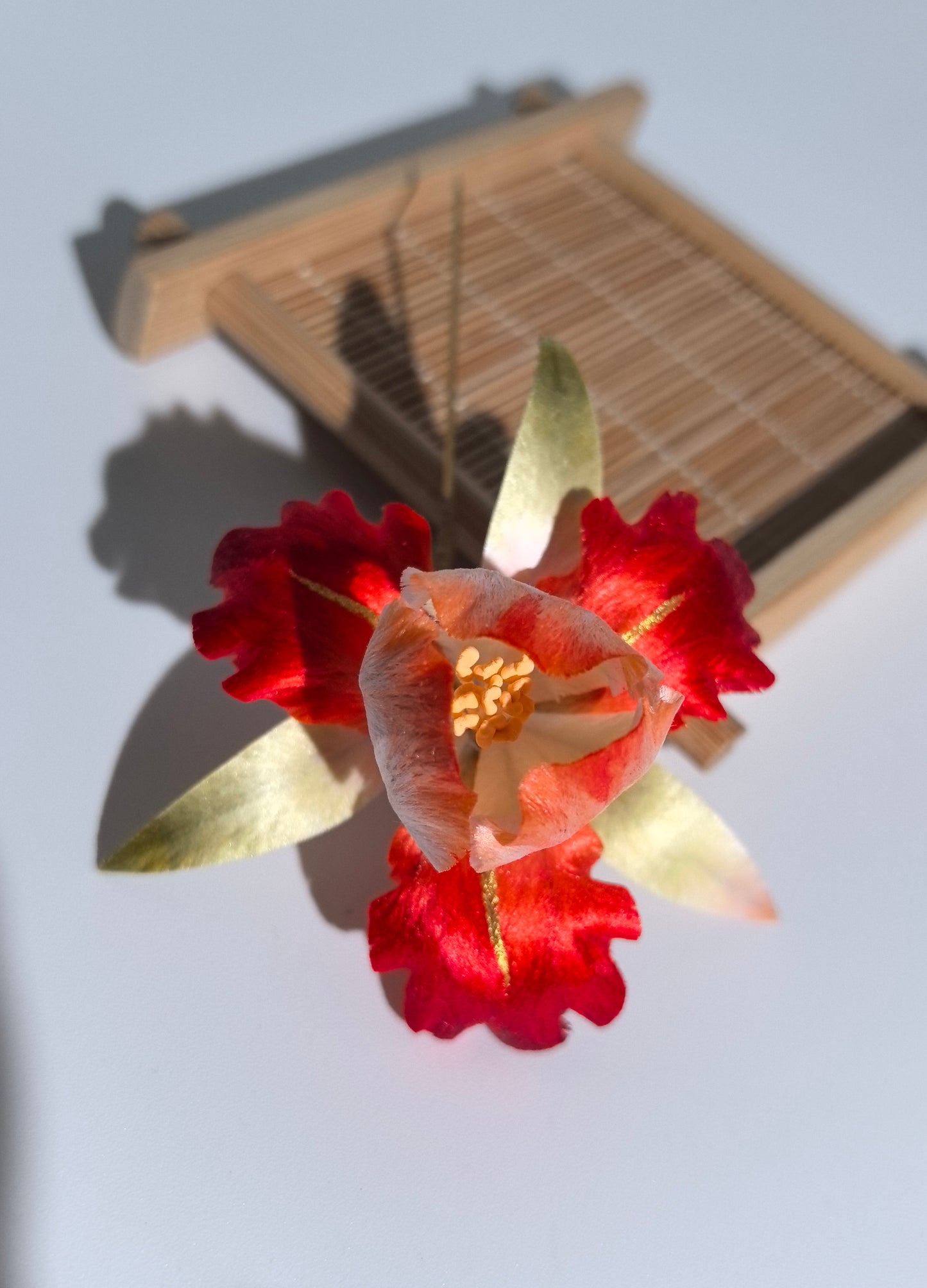 Iris hairpin and brooch mulberry silk velvet flower pre-order