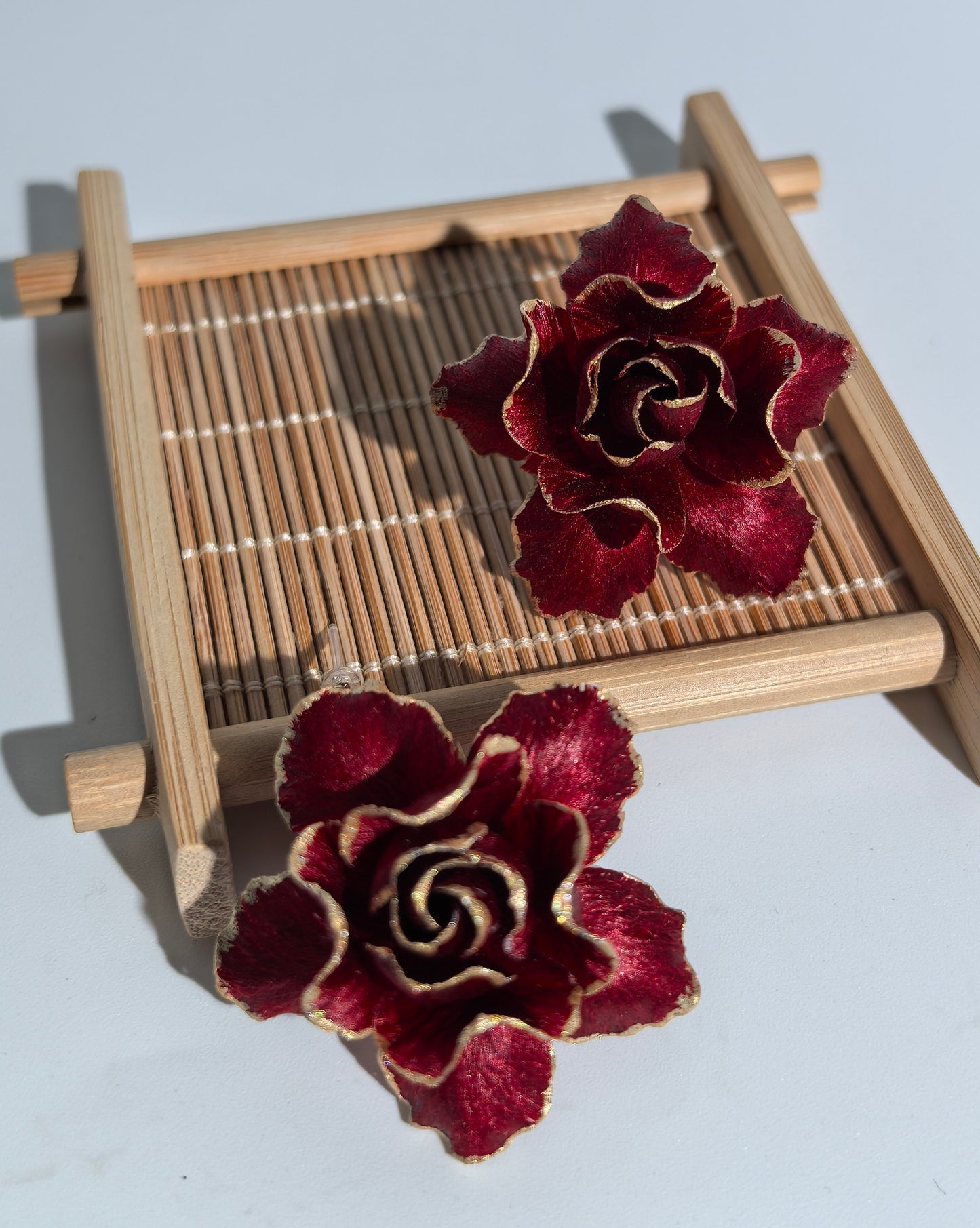 Red rose earrings mulberry silk velvet flower pre-order