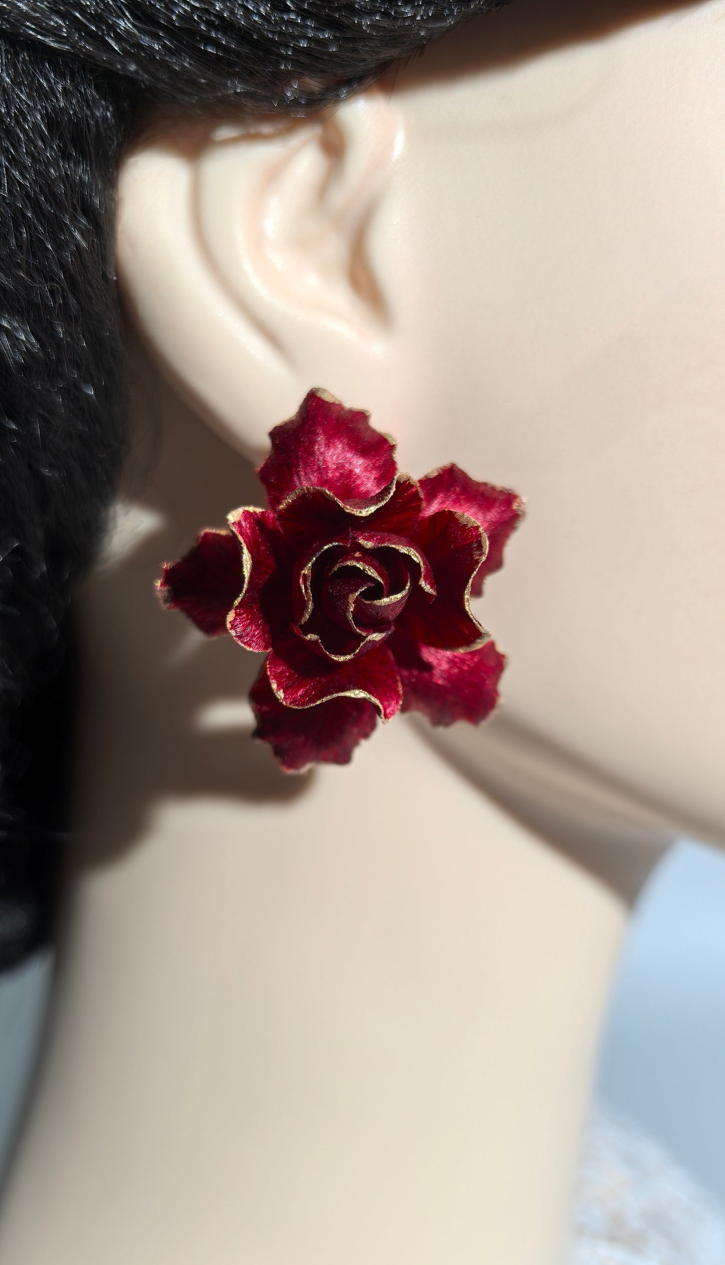 Red rose earrings mulberry silk velvet flower pre-order