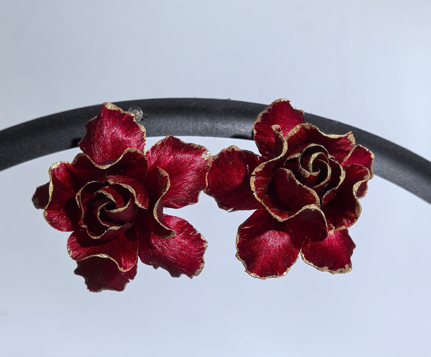Red rose earrings mulberry silk velvet flower pre-order