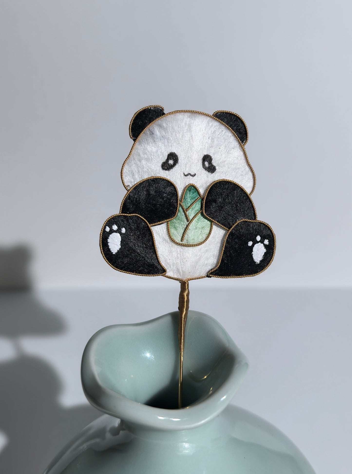 Bouncy Panda car dash decal and brooch mulberry silk velvet flower pre-order