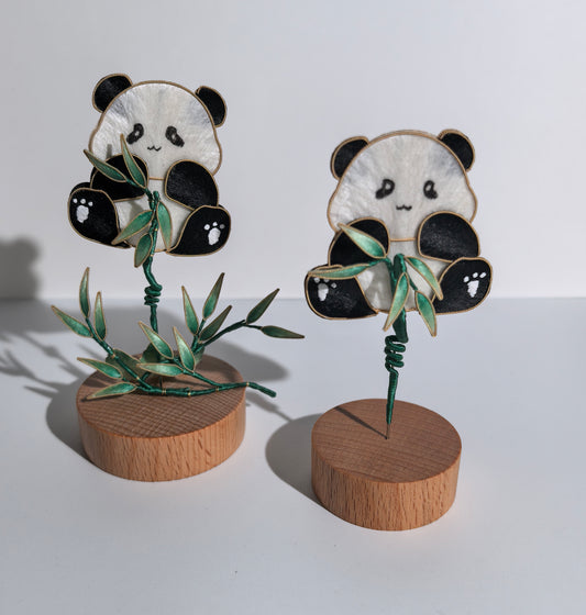 Bouncy Panda car dash decal and brooch mulberry silk velvet flower currently available