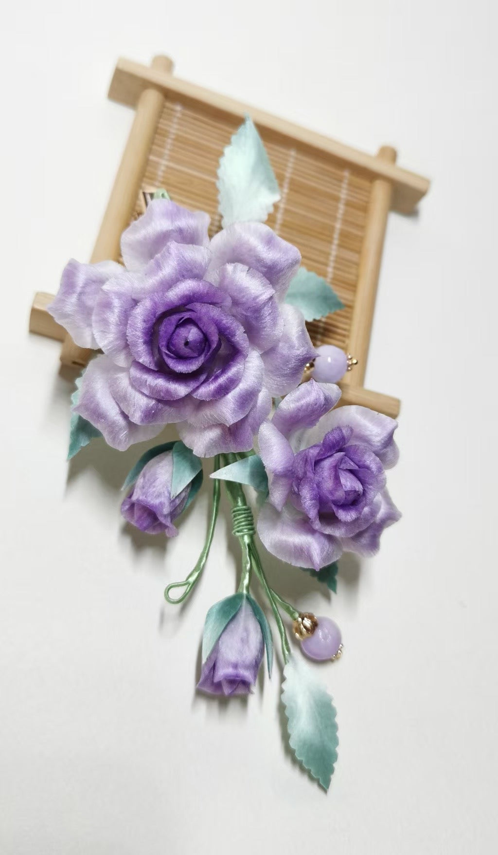 Purple rose hair clip mulberry silk velvet flower currently available
